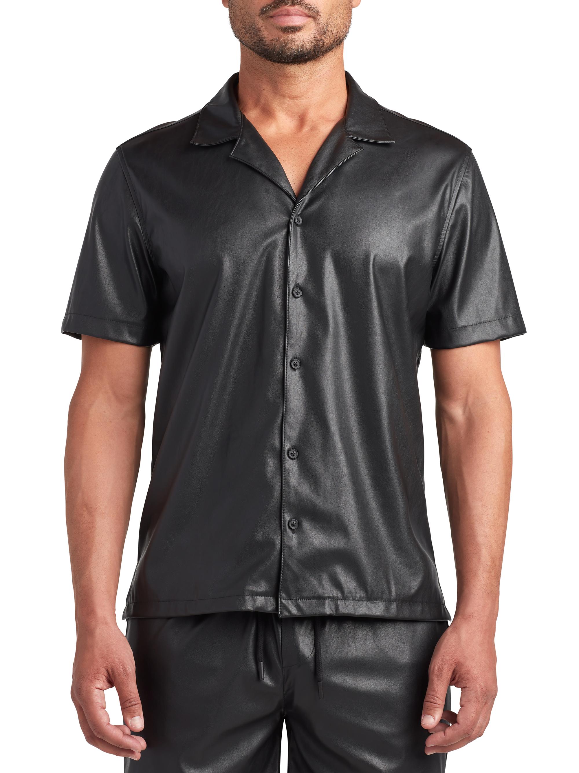 Monfrère Men's Bond Faux Leather Short-Sleeve Shirt - Noir