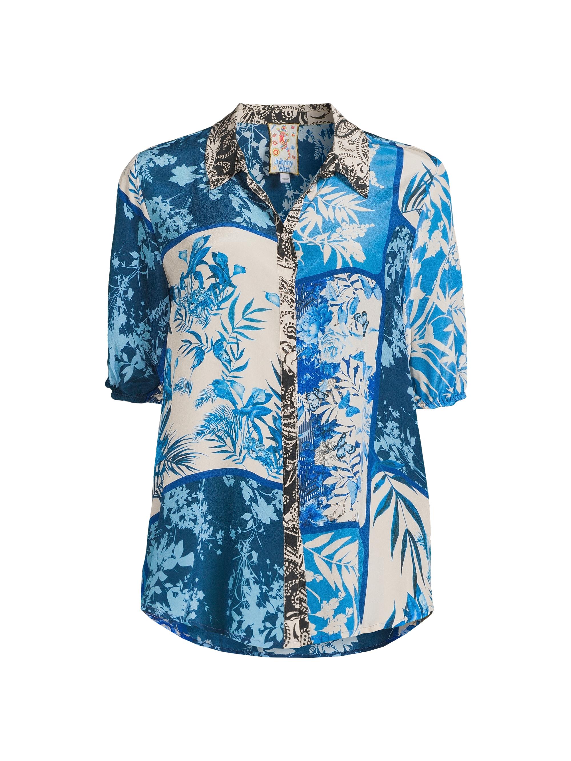 Johnny Was Women's Steph Floral Windowpane Silk Shirt