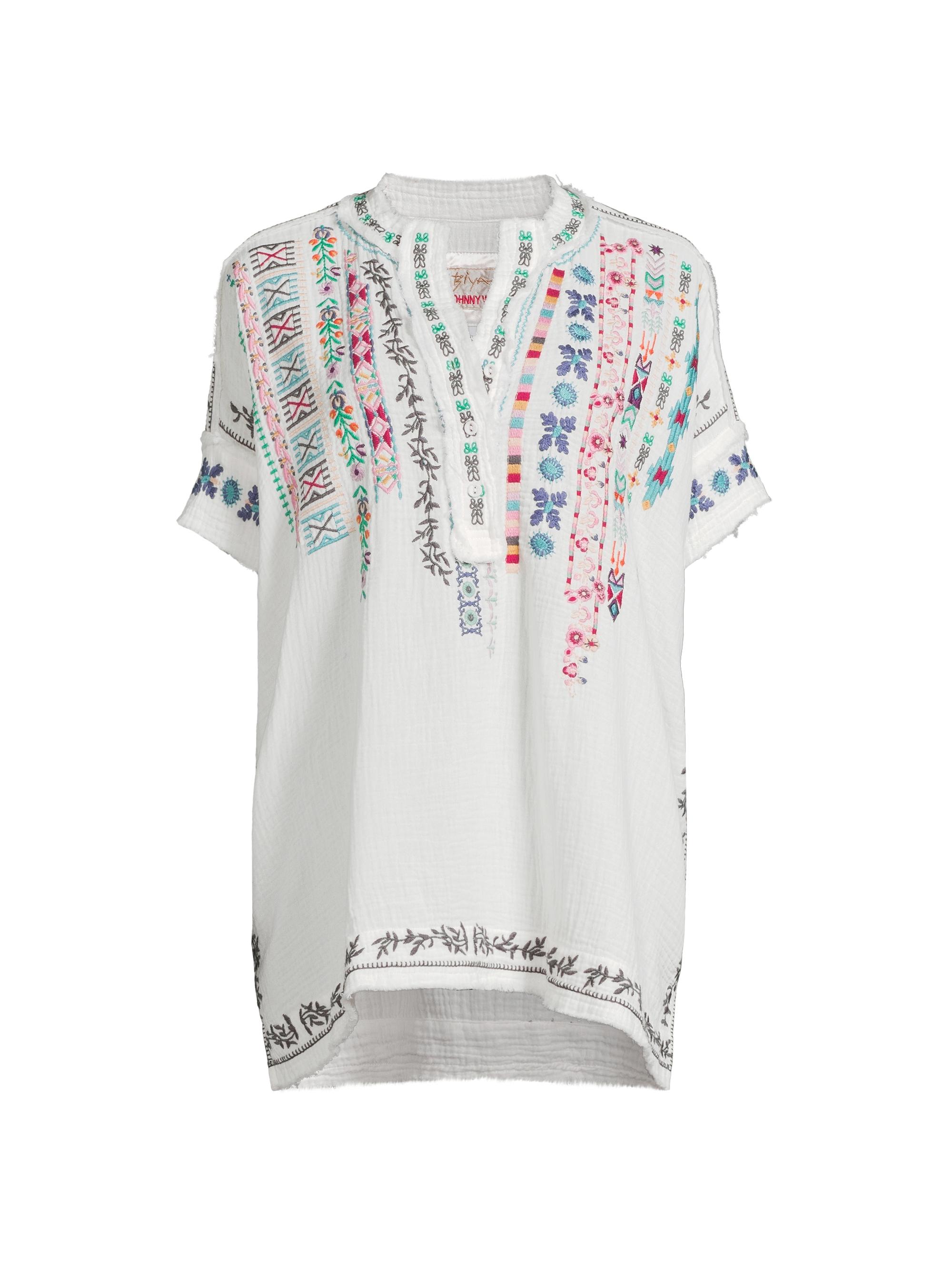 Johnny Was Women's Radlie Embroidered Cotton Blouse - Natural