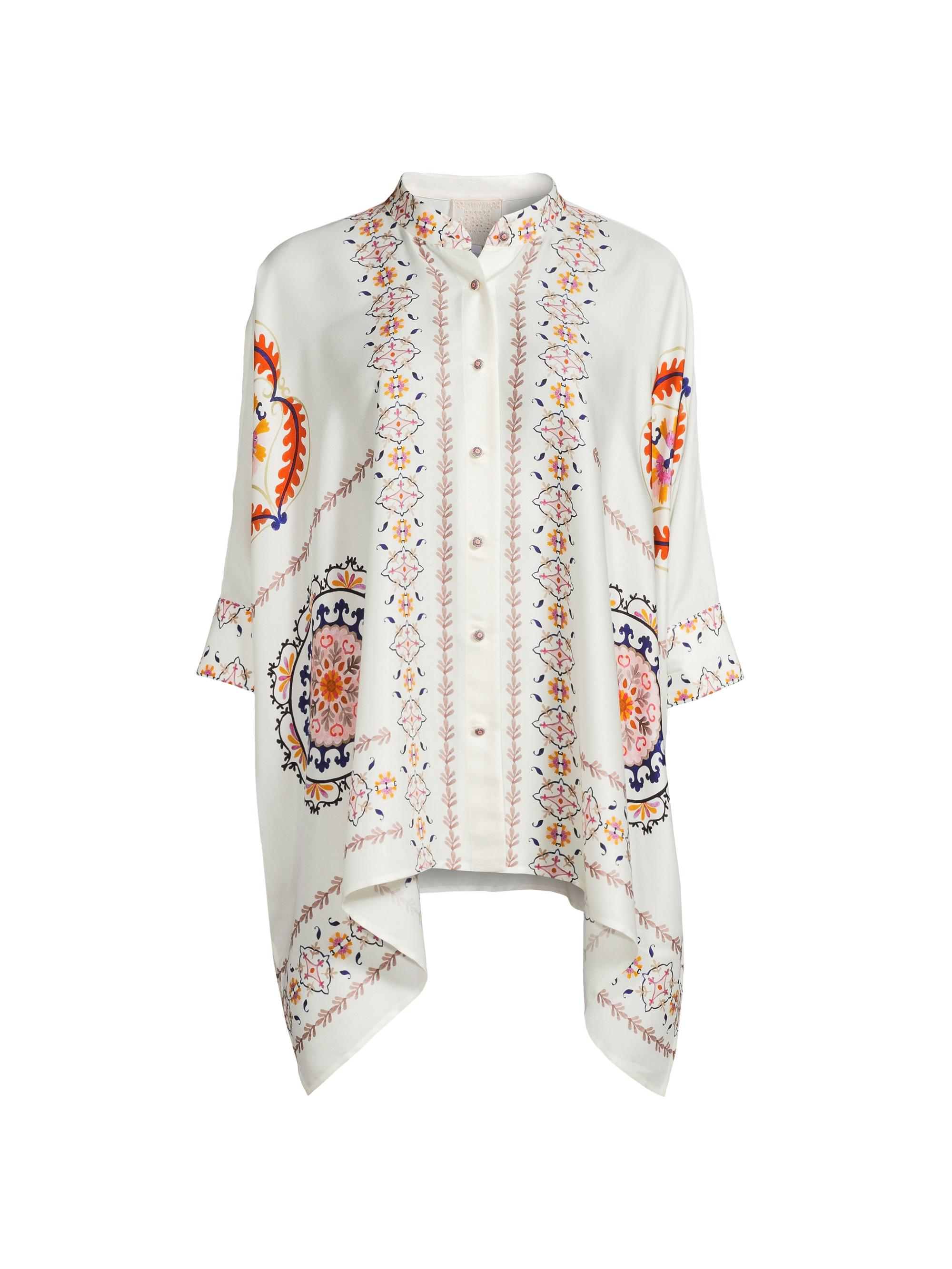 Johnny Was Women's Katia Embroidered Silk-Blend Oversized Blouse