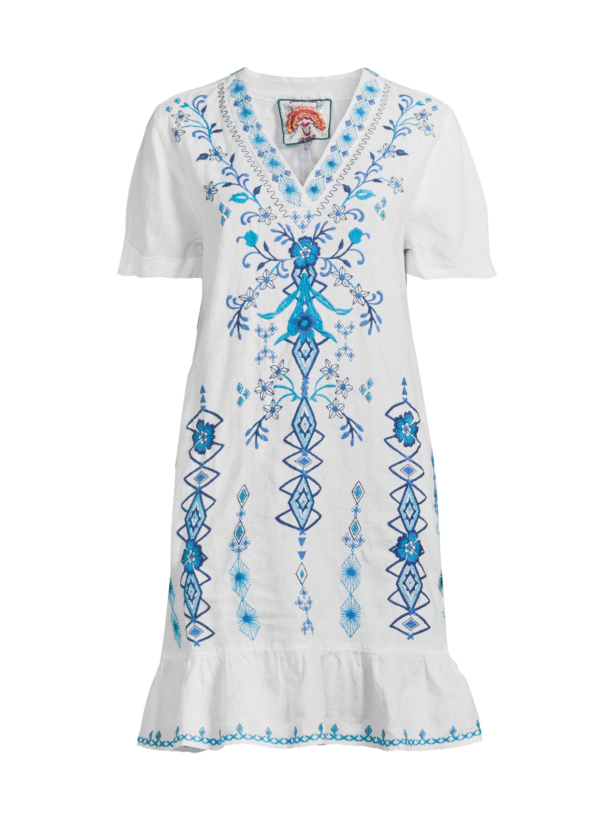 Johnny Was Women's Taria Embroidered Floral Linen-Blend Shift Dress - White