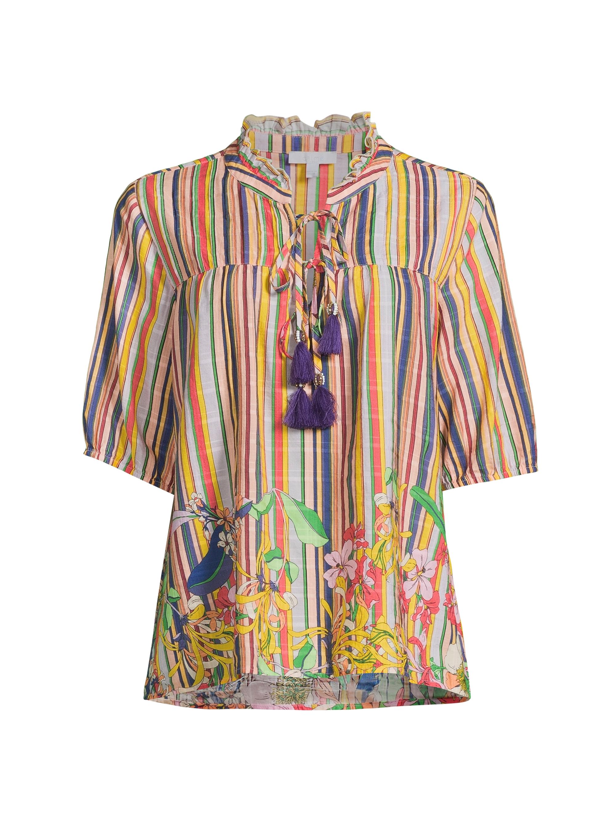 Johnny Was Women's Aldrich Stripe Pleated Cotton-Blend Blouse - Aldrich Stripe