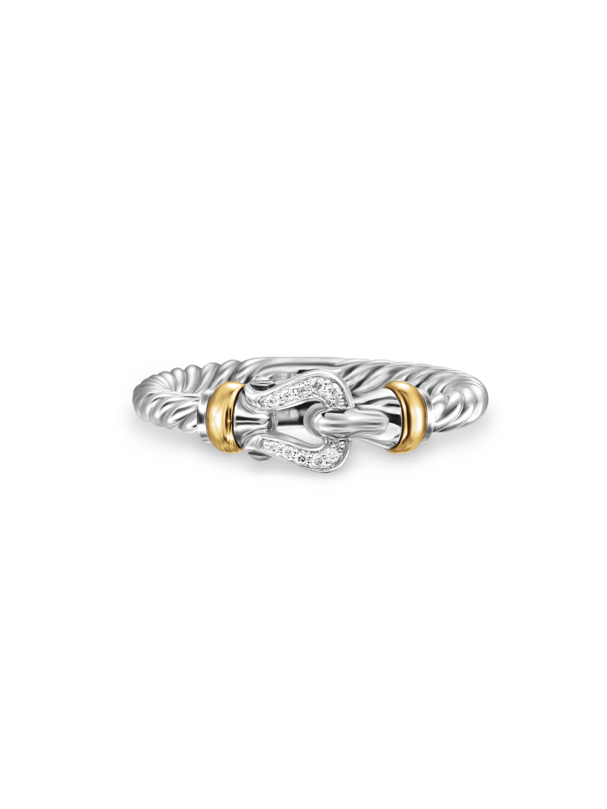 David Yurman Women's Petite Buckle Ring in Sterling Silver - Diamond