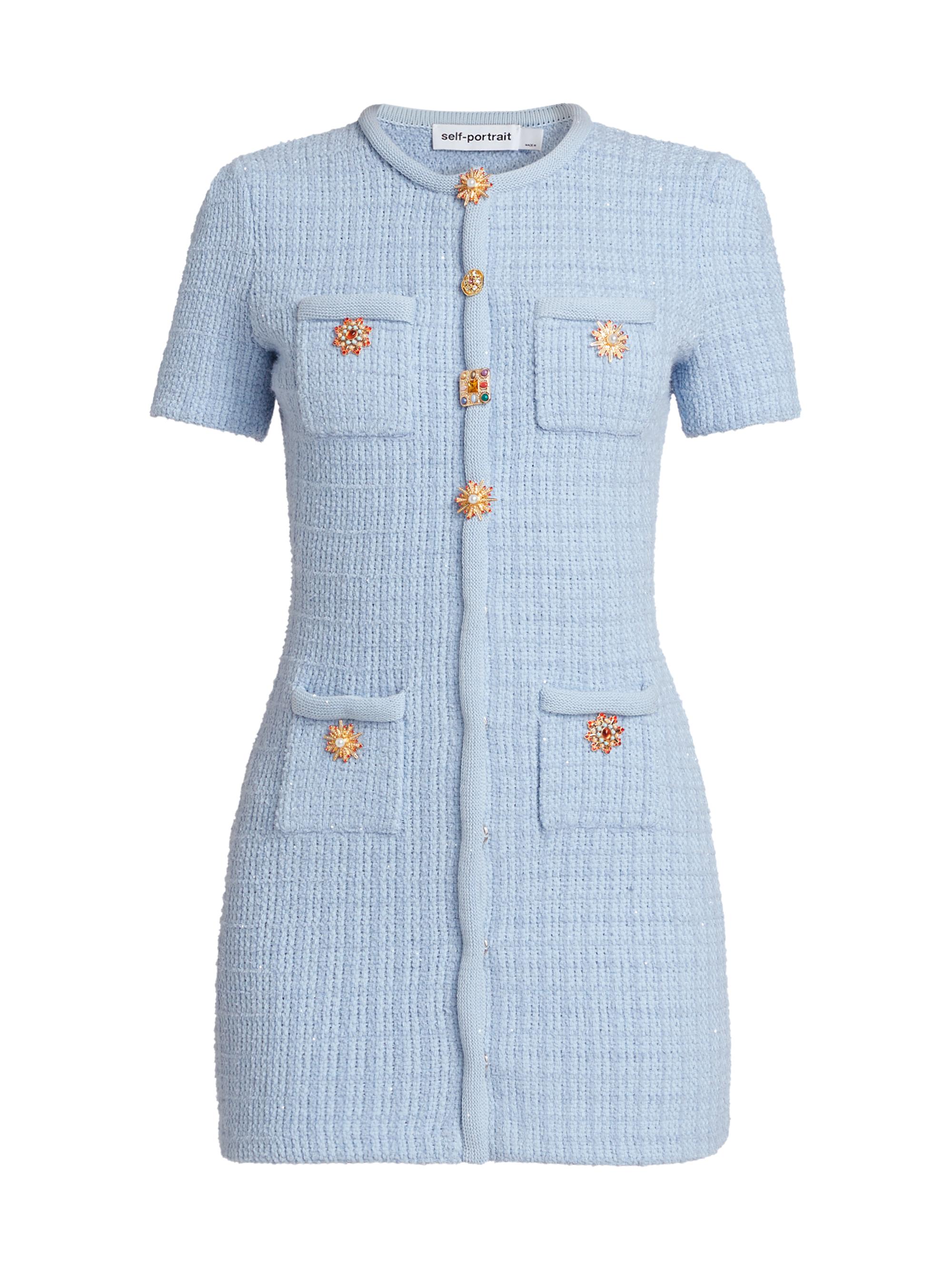 Self-Portrait Women's Jewel Button Knit Minidress - Blue