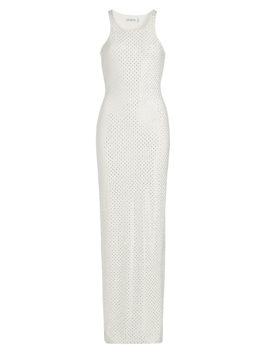 Self-Portrait Square Rhinestone メッシュ マキシドレス Black Square Rhinestone Mesh Maxi Dress – self-portrait-US