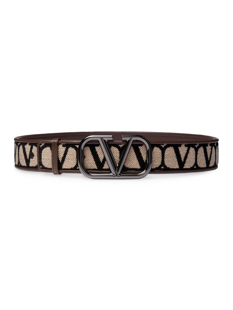 Valentino Garavani Toile Iconography Belt with Leather