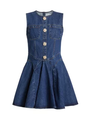 Shop Self-Portrait Denim Skater Mini Dress | Saks Fifth Avenue