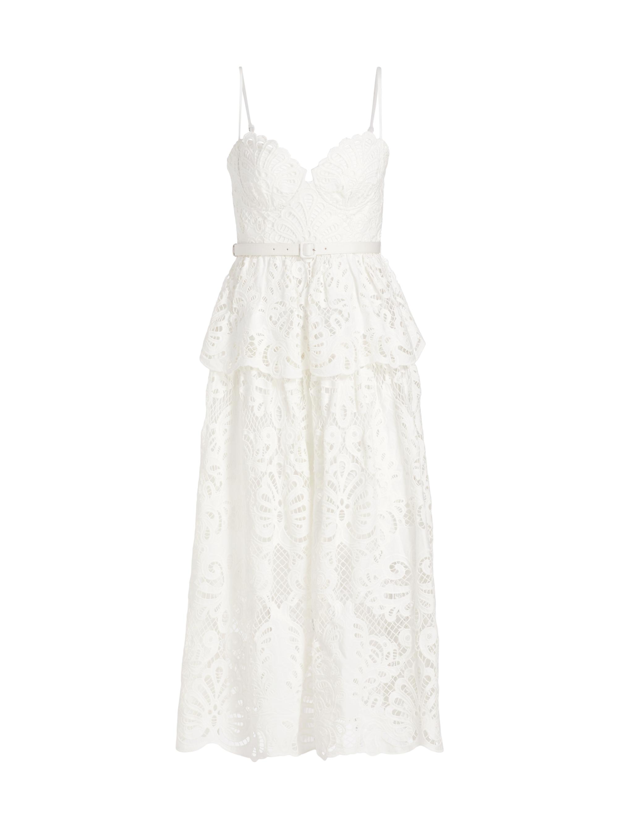 Self-Portrait Women's Lace Cotton Tiered Midi-Dress - White