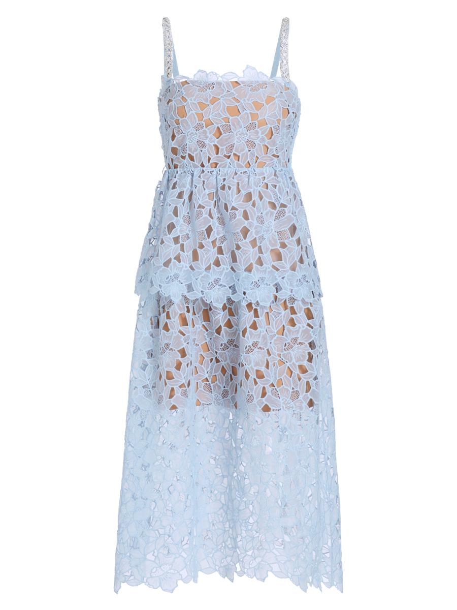 Self-Portrait Organza Lace Tiered Midi-Dress | Saks Fifth Avenue
