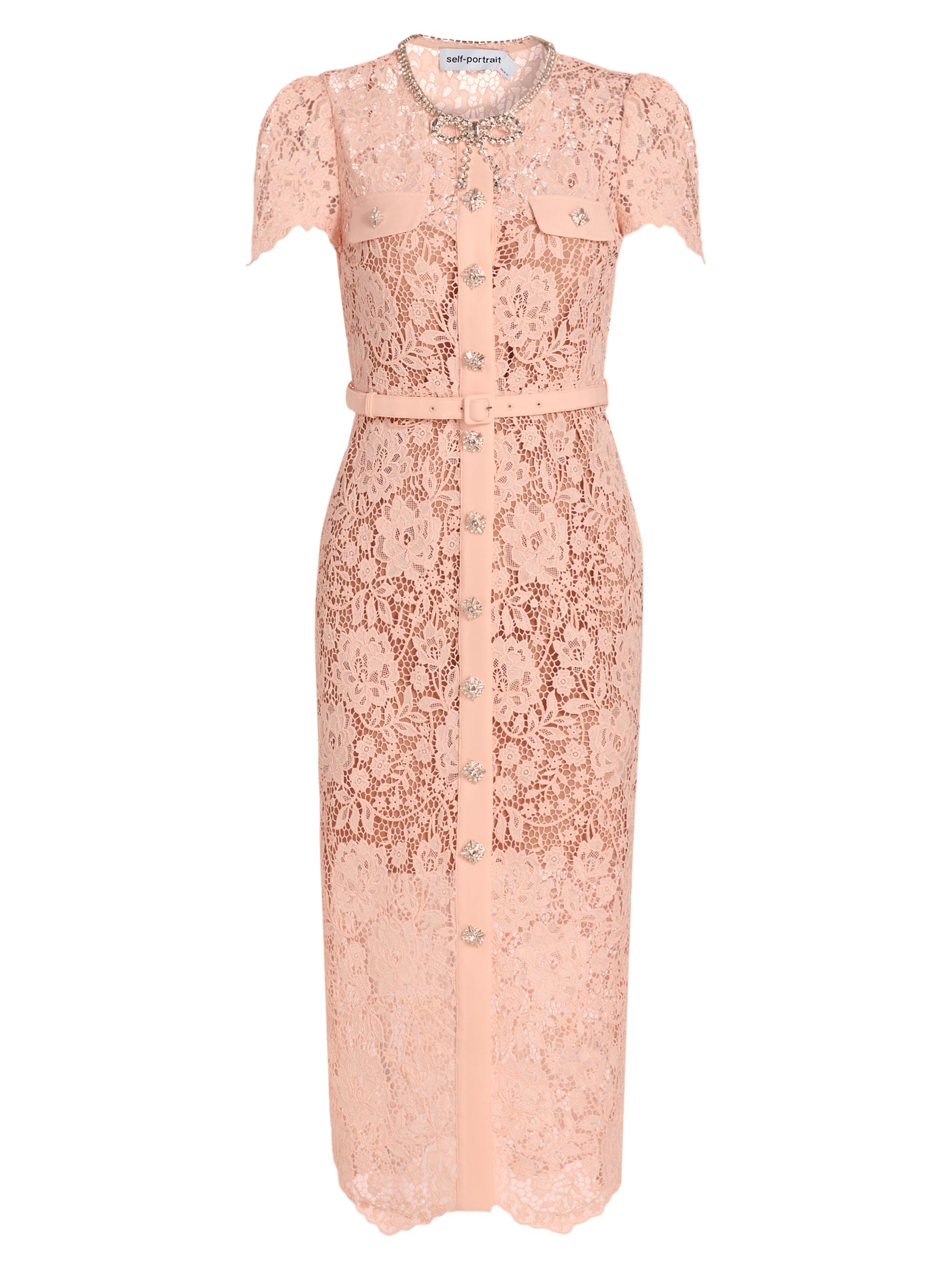 Self-Portrait Women's Lace Embellished Bow Midi-Dress - Pink