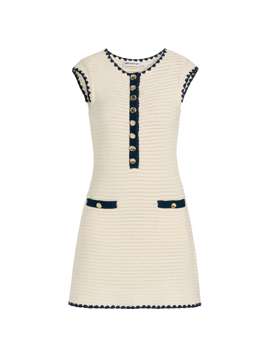 Shop Self-Portrait Crochet Cotton-Blend Tipped Minidress Shop Self-Portrait Crochet Cotton-Blend Tipped Minidress