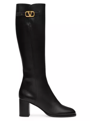 Valentino Garavani VLogo leather flat boots - Black