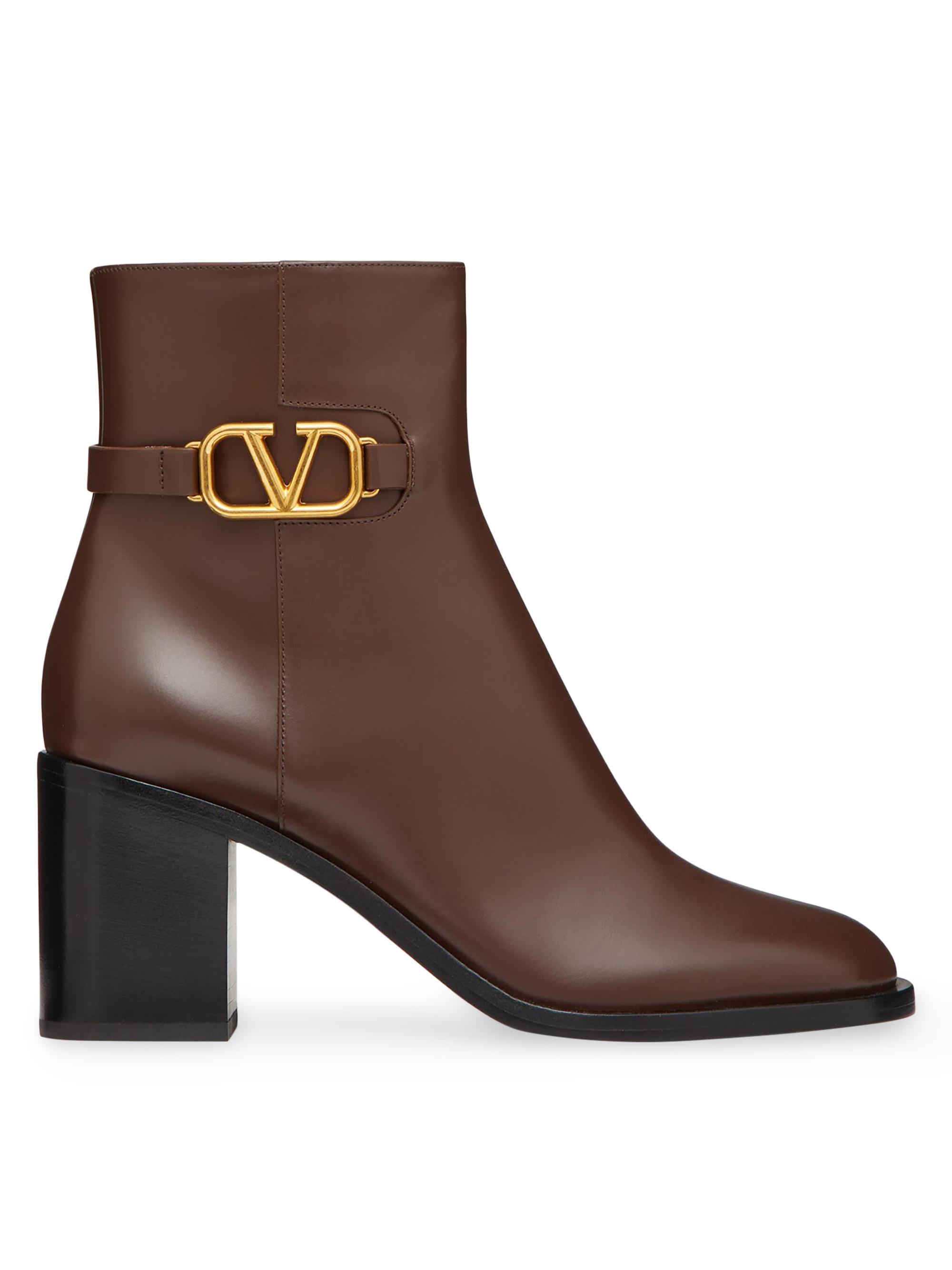 Valentino Garavani Women's VLogo Signature Calfskin Ankle Boots 75MM - Cocoa