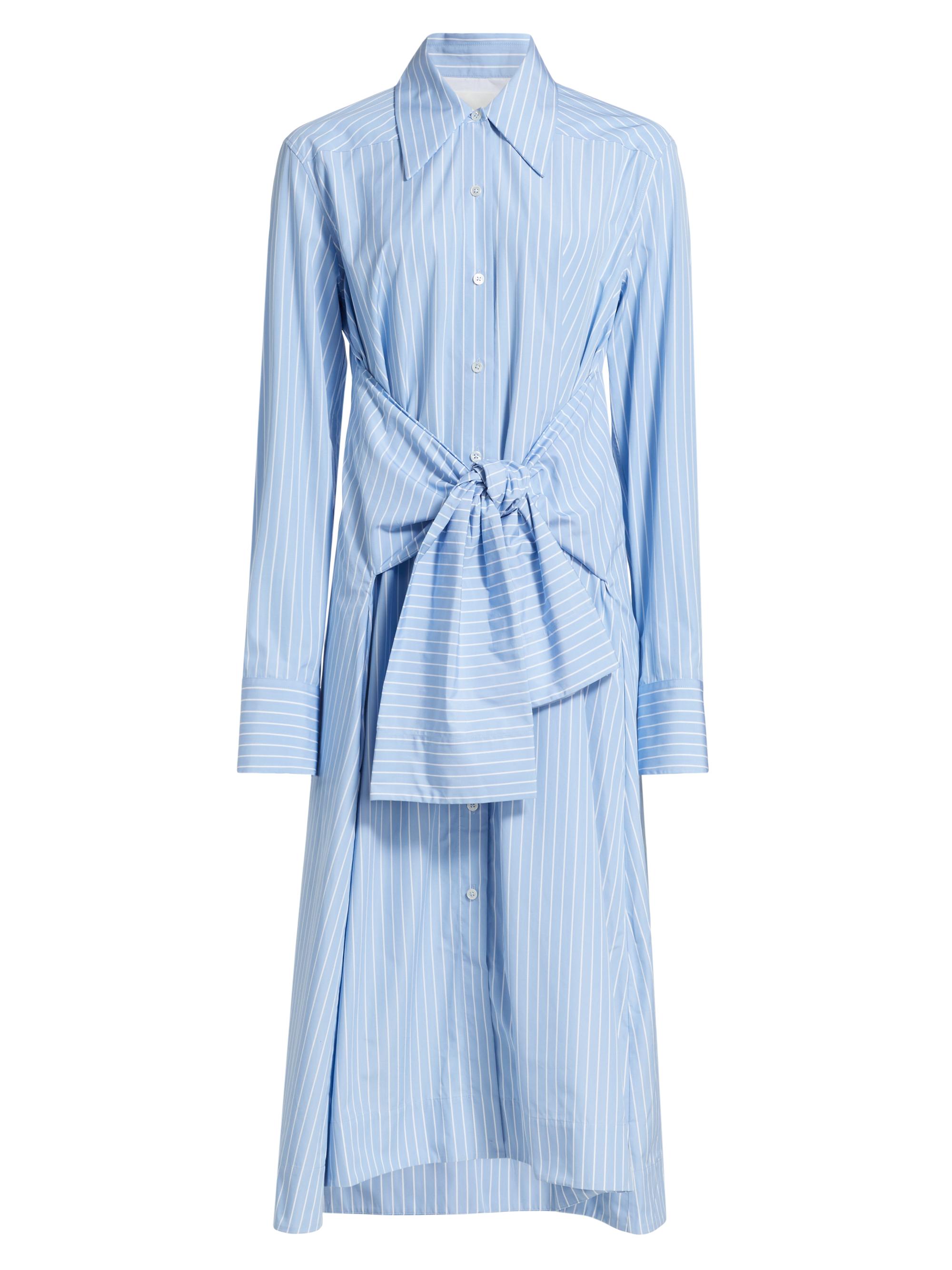 Jil Sander Women's Striped Tie-Waist Poplin Midi-Shirtdress - Blue Sky