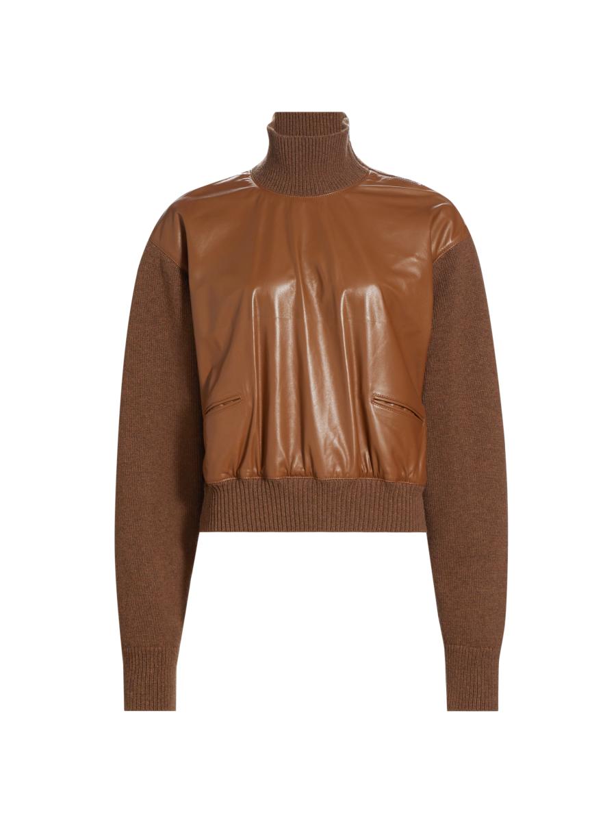 Jil Sander Mock Turtleneck Mix Media Sweater | Saks Fifth Avenue