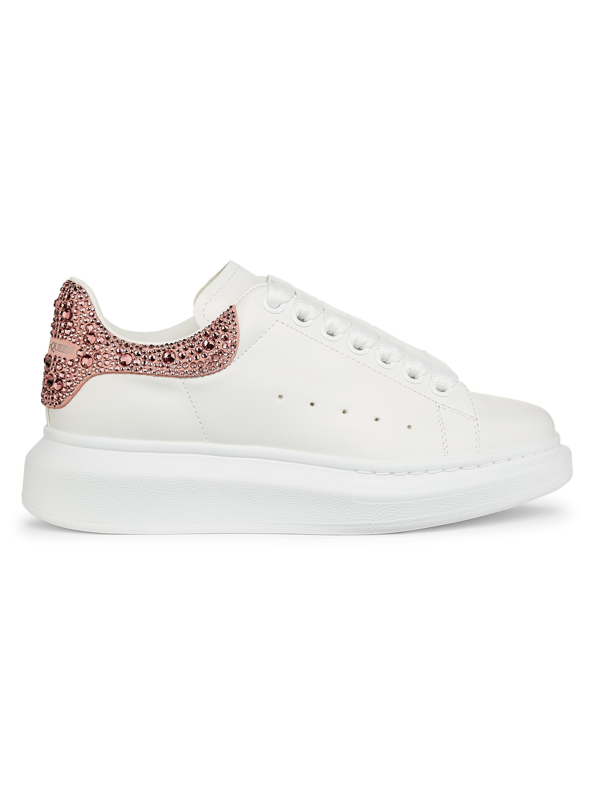 McQueen Women's Oversized Leather Low-Top Sneakers - White Pink
