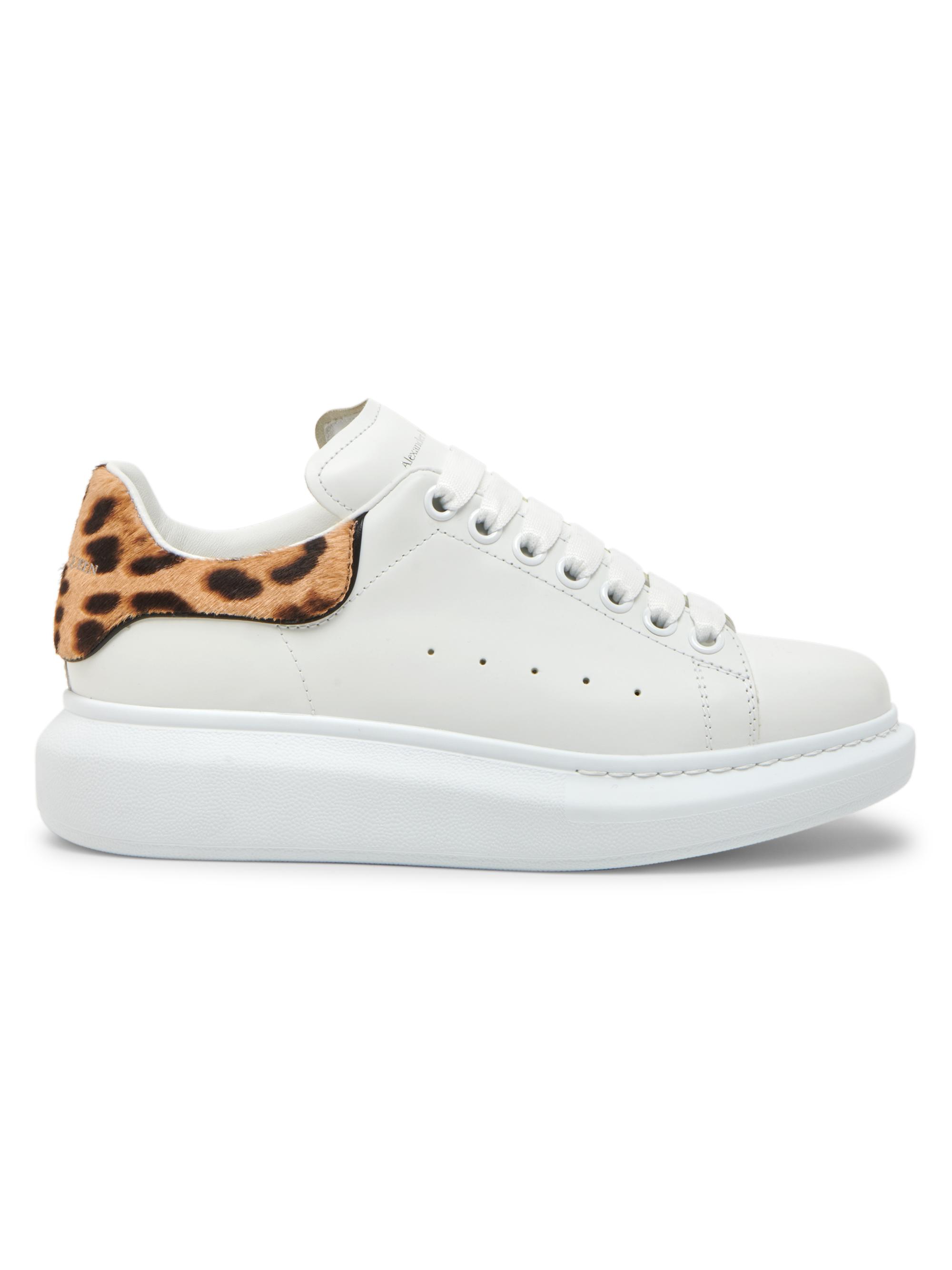 McQueen Women's Oversized Leather & Printed Calf Half Sneakers - White Leopard