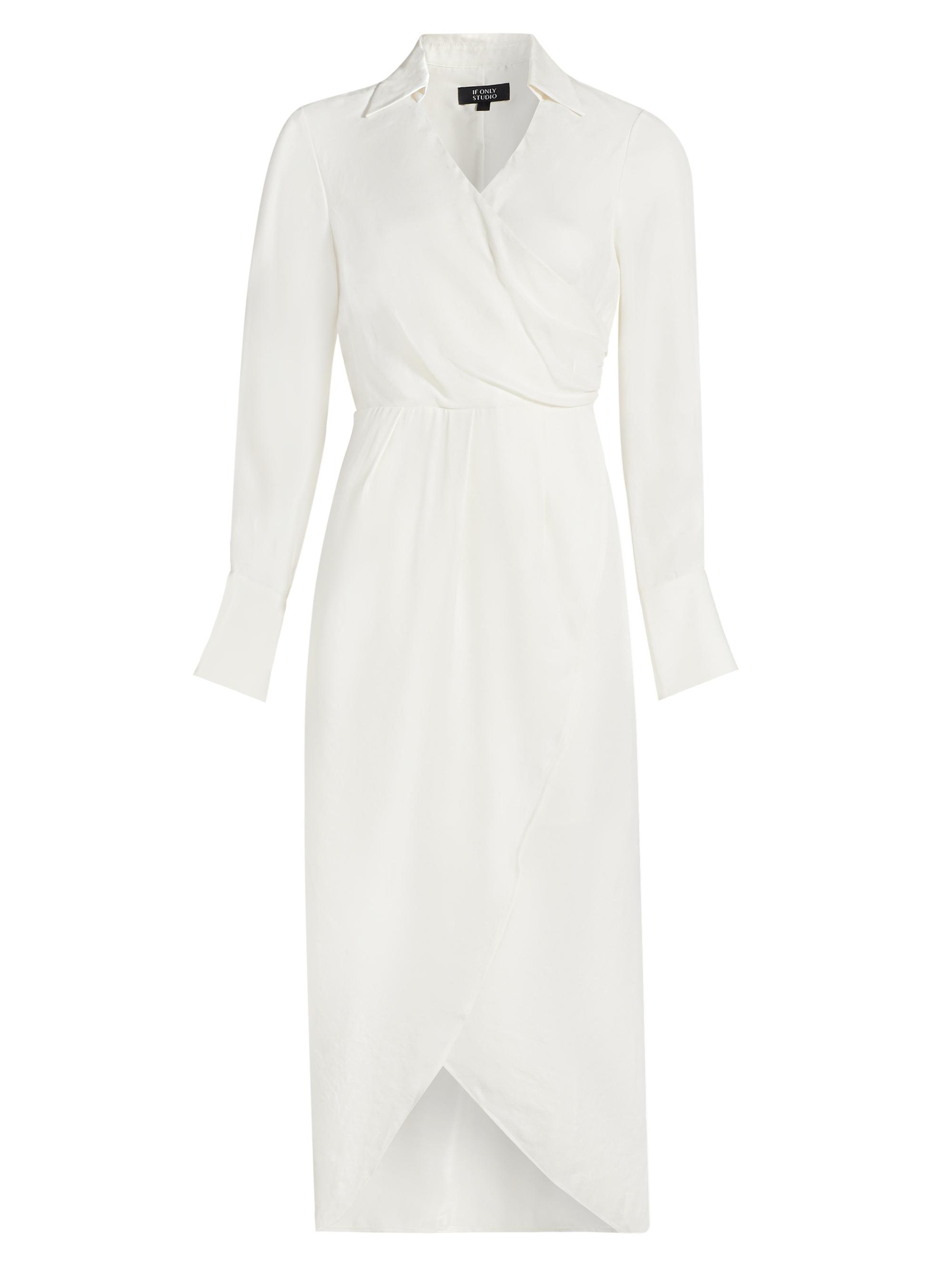 If Only Studio Women's Surplice Long-Sleeve Shirtdress - White