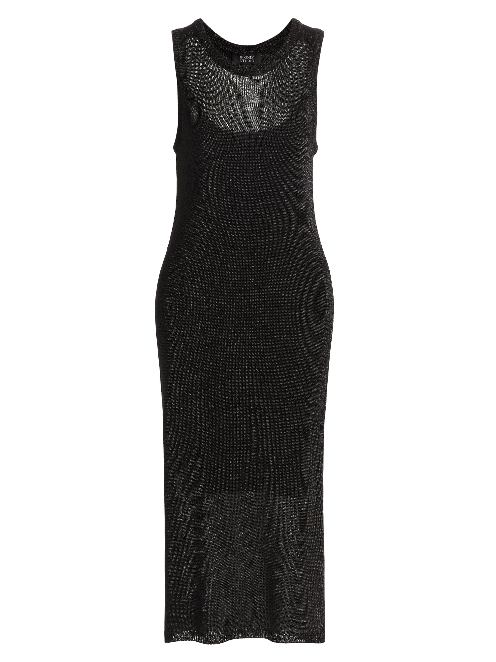 If Only Studio Women's Metallic Knit Scoopneck Midi-Dress - Black