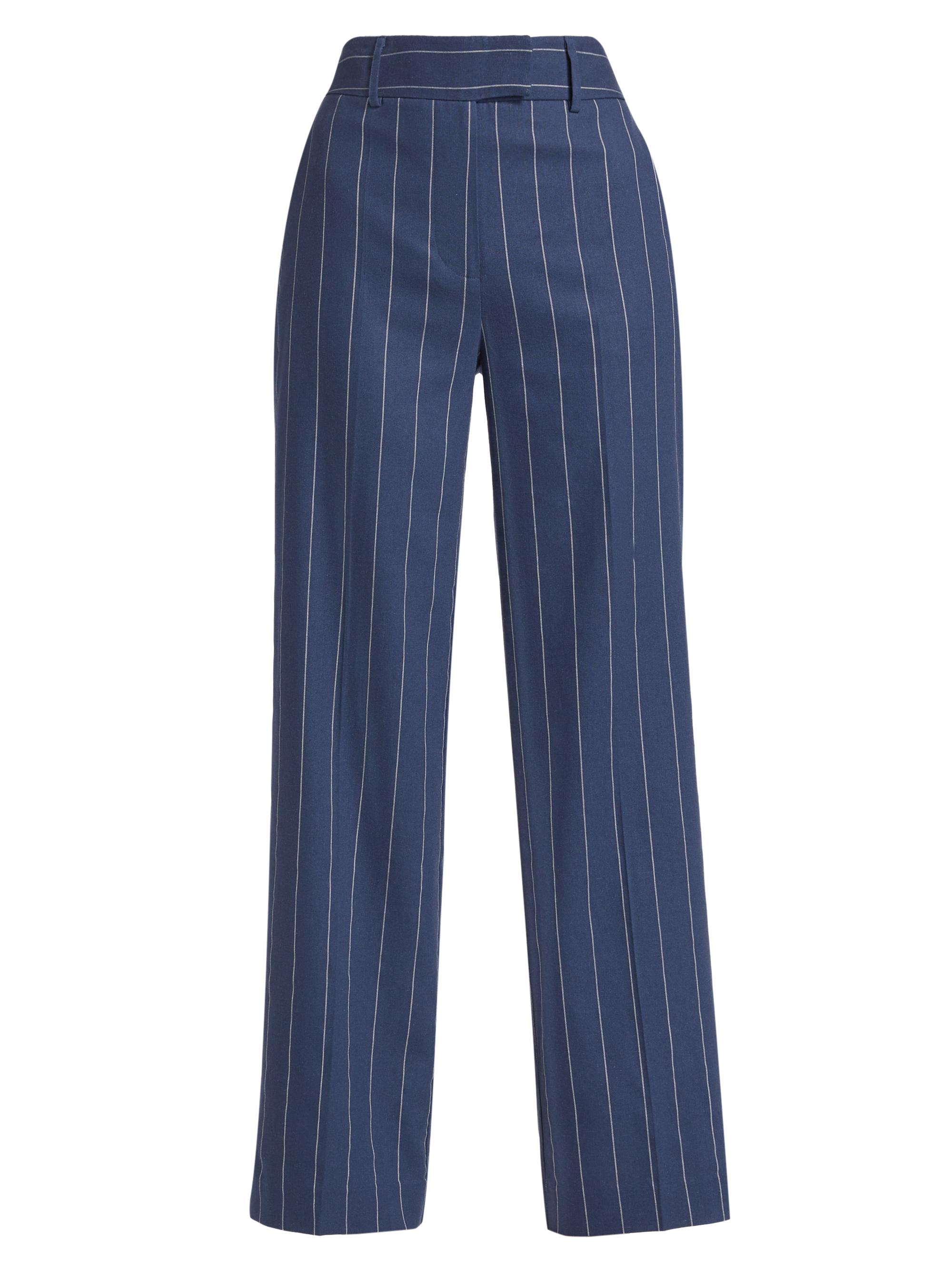 If Only Studio Women's Pinstripe Cotton-Linen Pants - Navy White