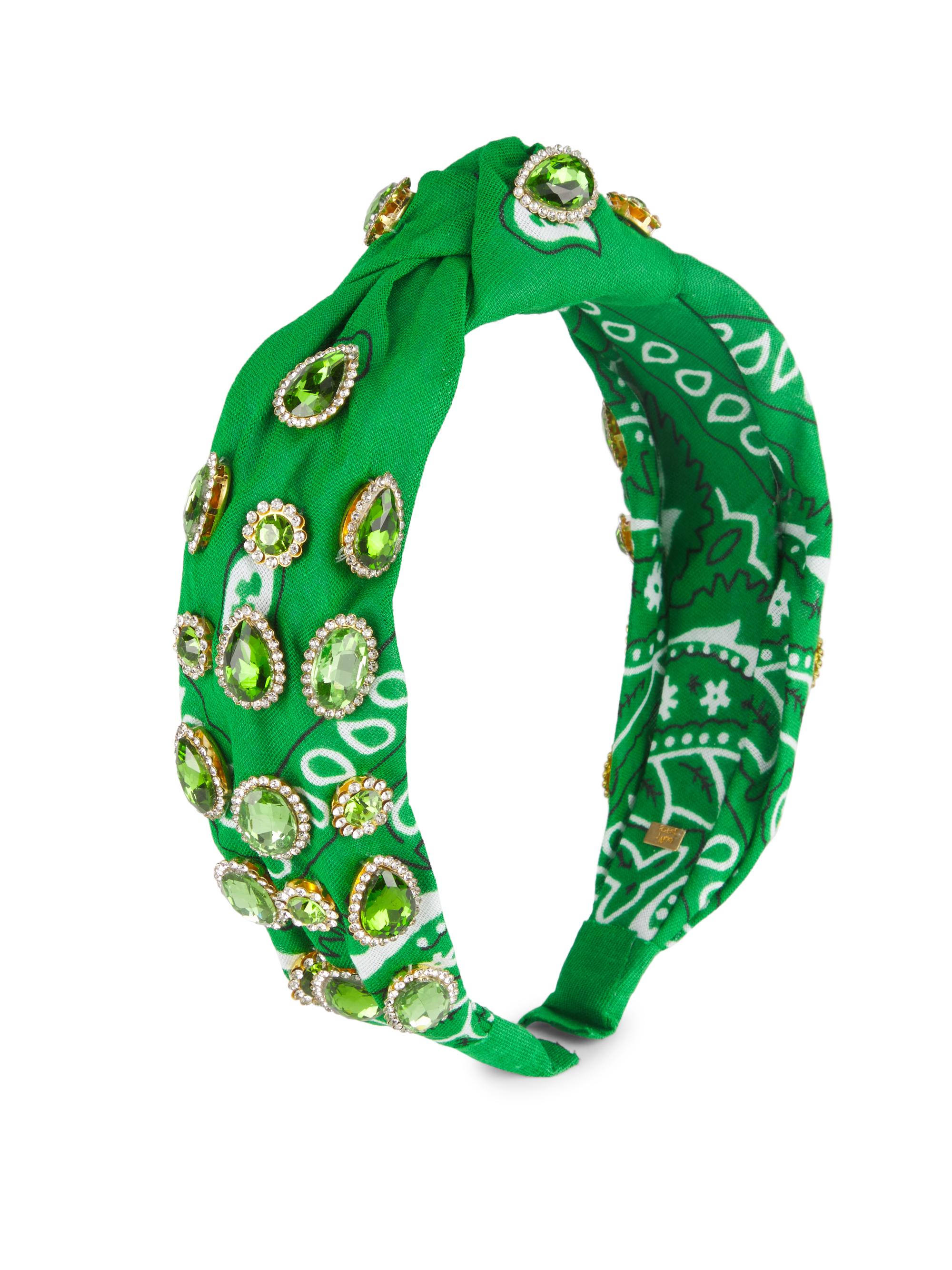 Bari Lynn Bandana Embellished Knot Headband - Green