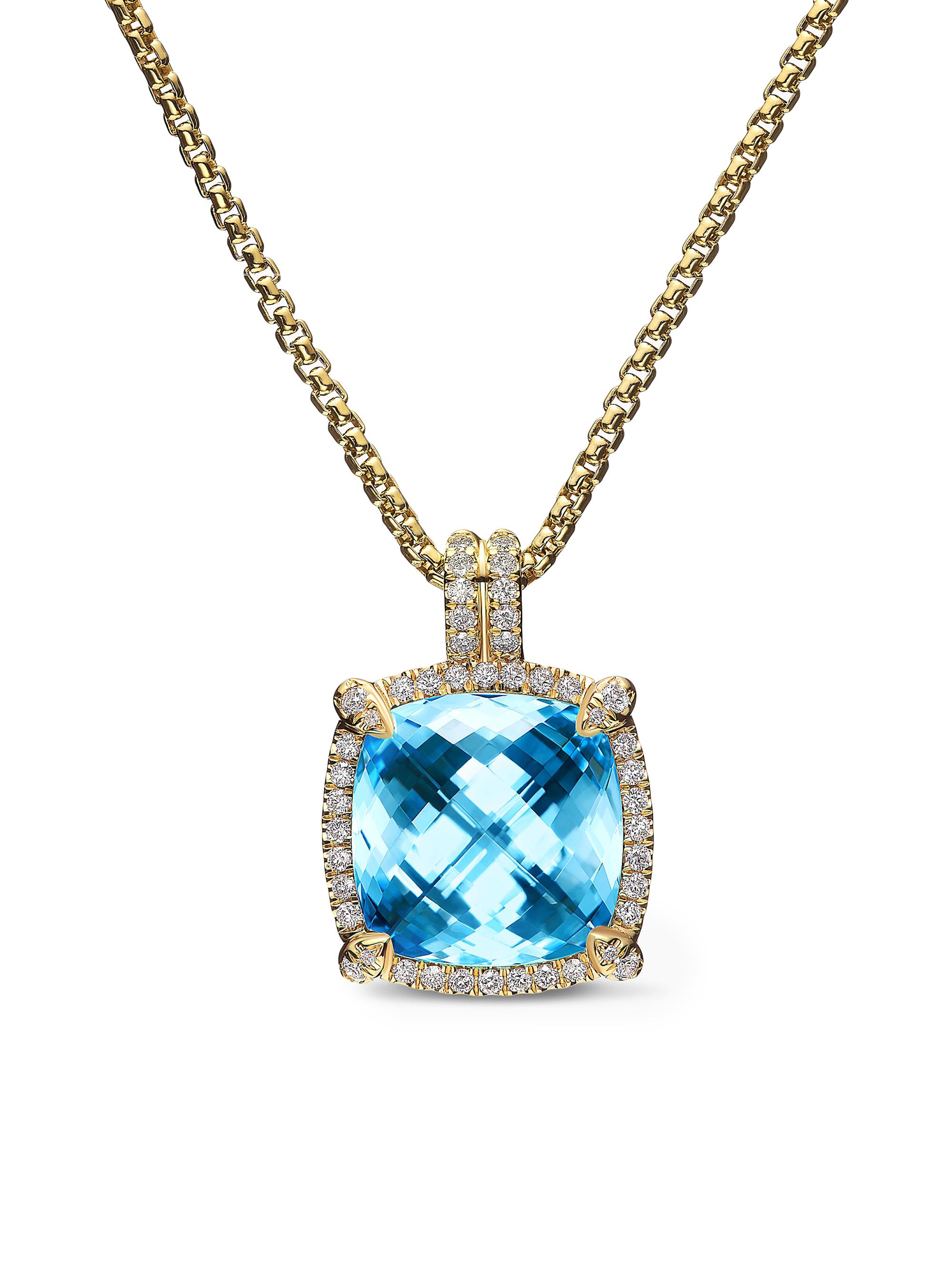 David Yurman Women's Chatelaine Pavé Bezel Pendant Necklace in 18K Yellow Gold - Sky Blue Topaz