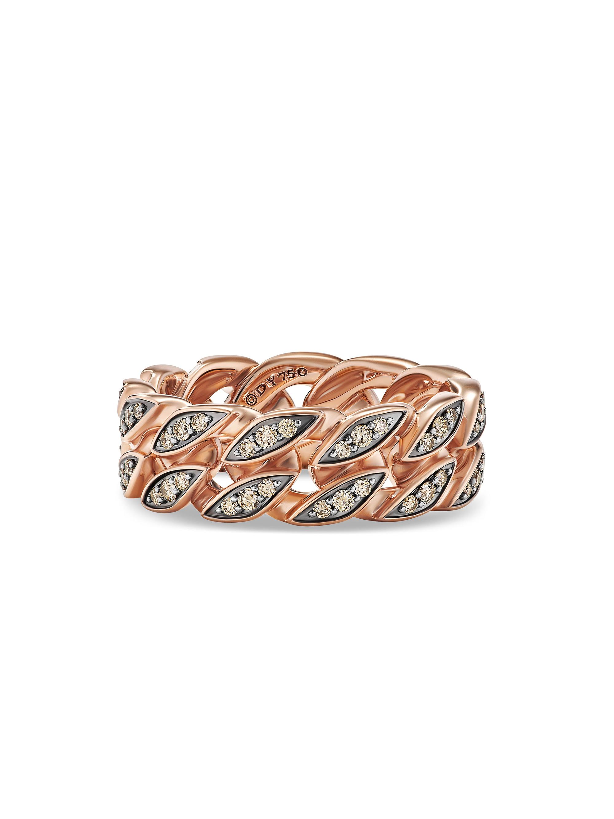 David Yurman Men's Curb Chain Band Ring in 18K Rose Gold - Cognac Diamond