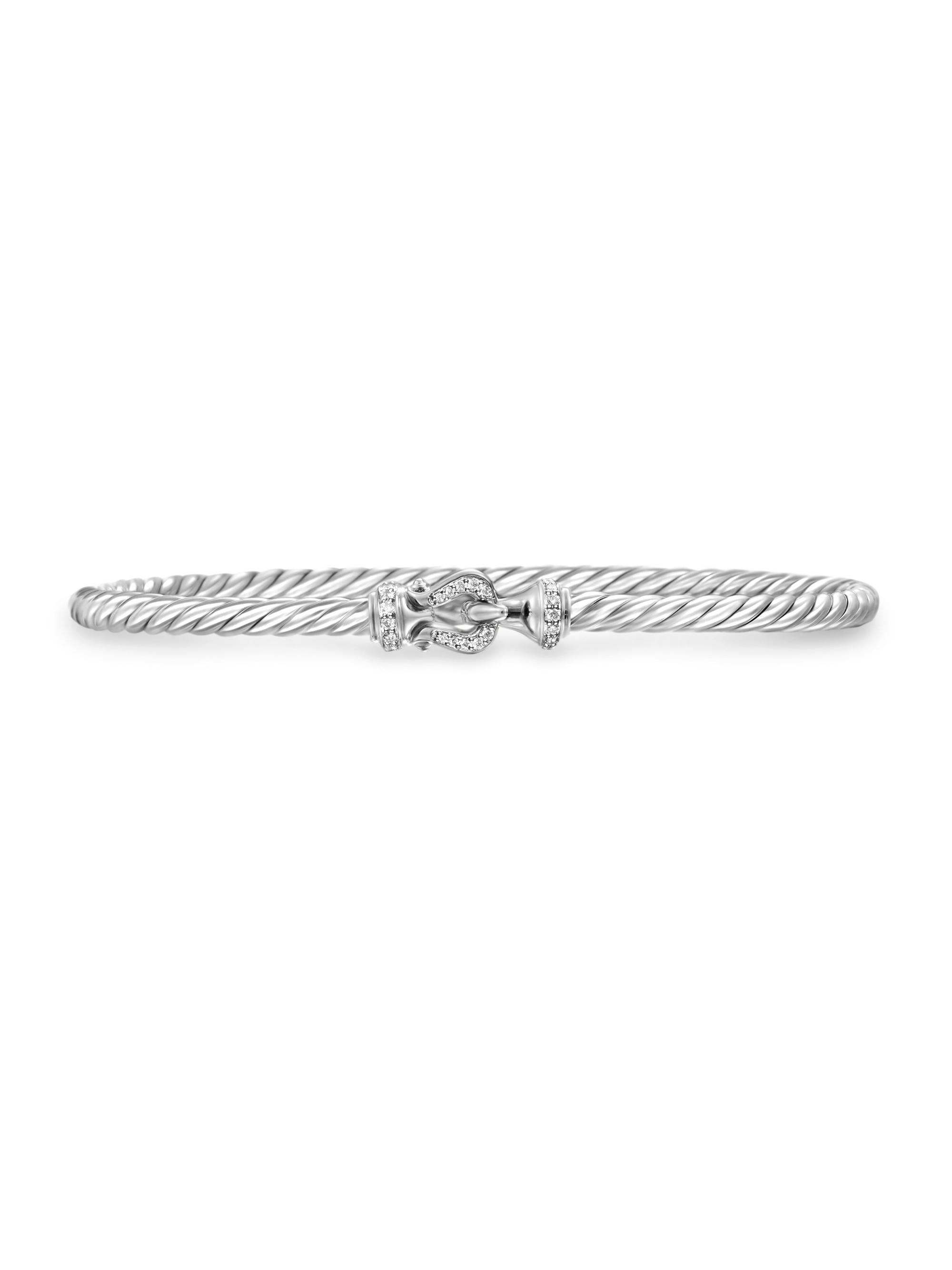 David Yurman Women's Buckle Classic Cable Bracelet in Sterling Silver - Diamond