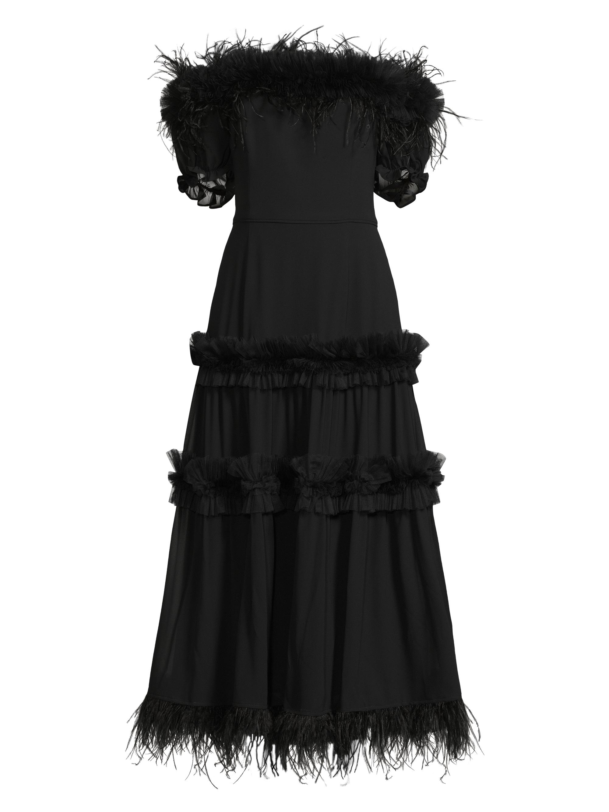 Shani Women's Off-the-Shoulder Feather-Trim Maxi Dress - Black