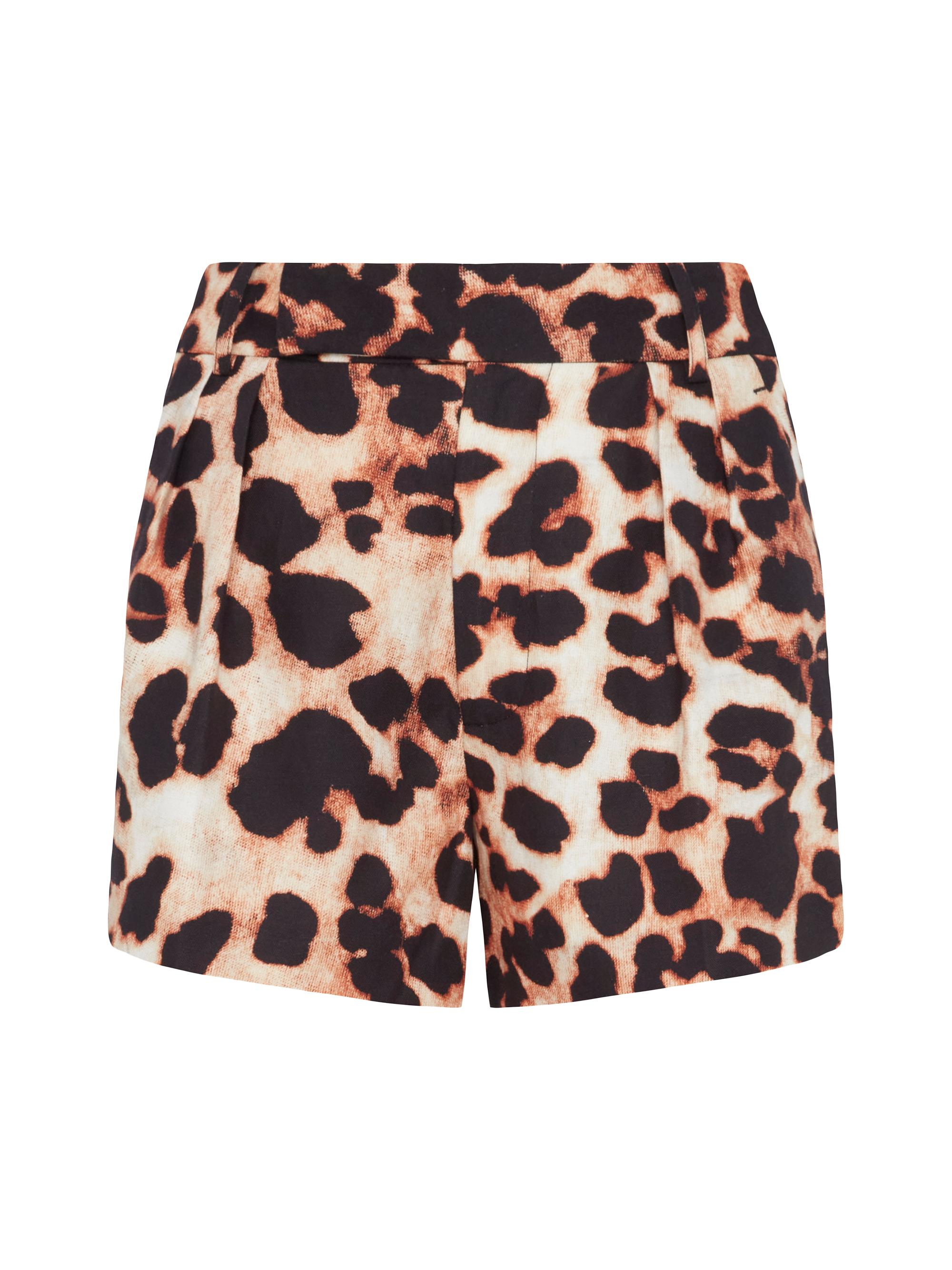 7 For All Mankind Leopard Pleated Linen-Blend Shorts | Saks Fifth