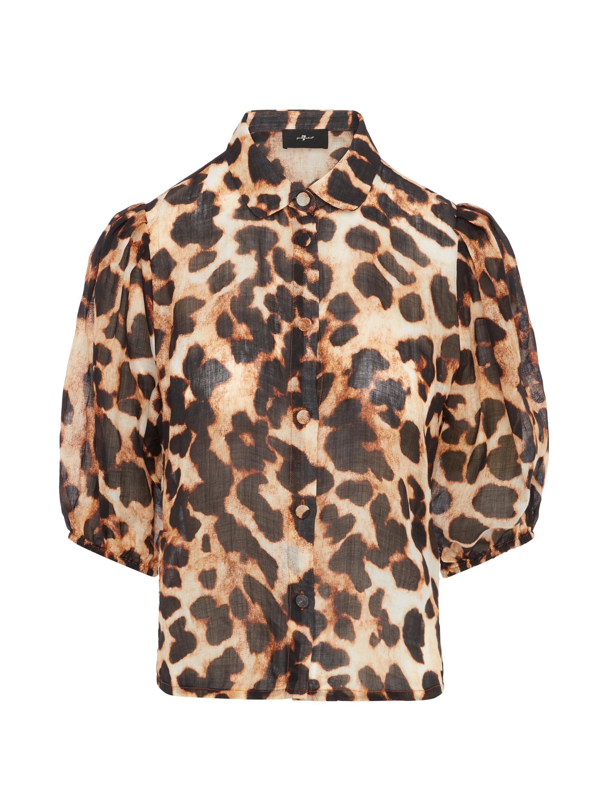 7 For All Mankind Women's Leopard Puff Sleeve Blouse - Leopard
