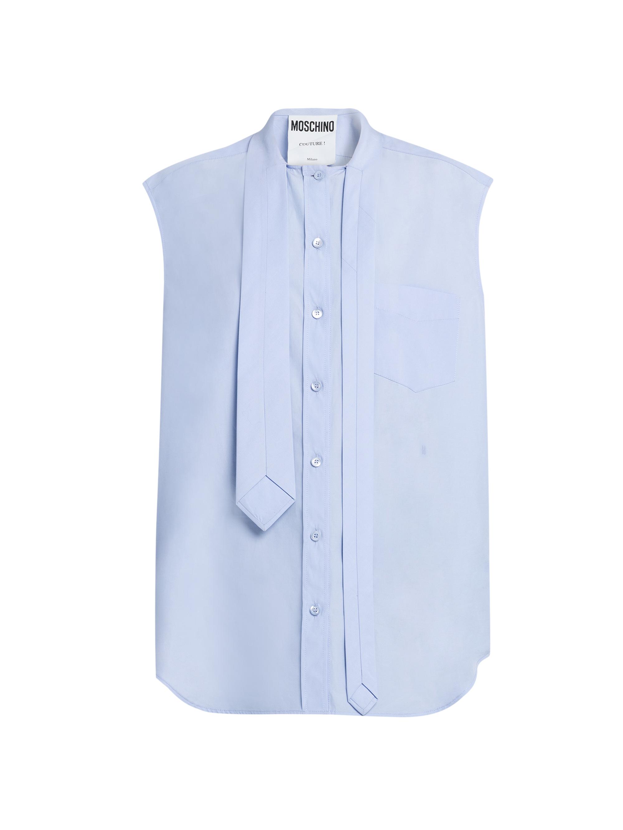 Moschino Women's Tie-Neck Cotton Poplin Blouse - Light Blue Multi