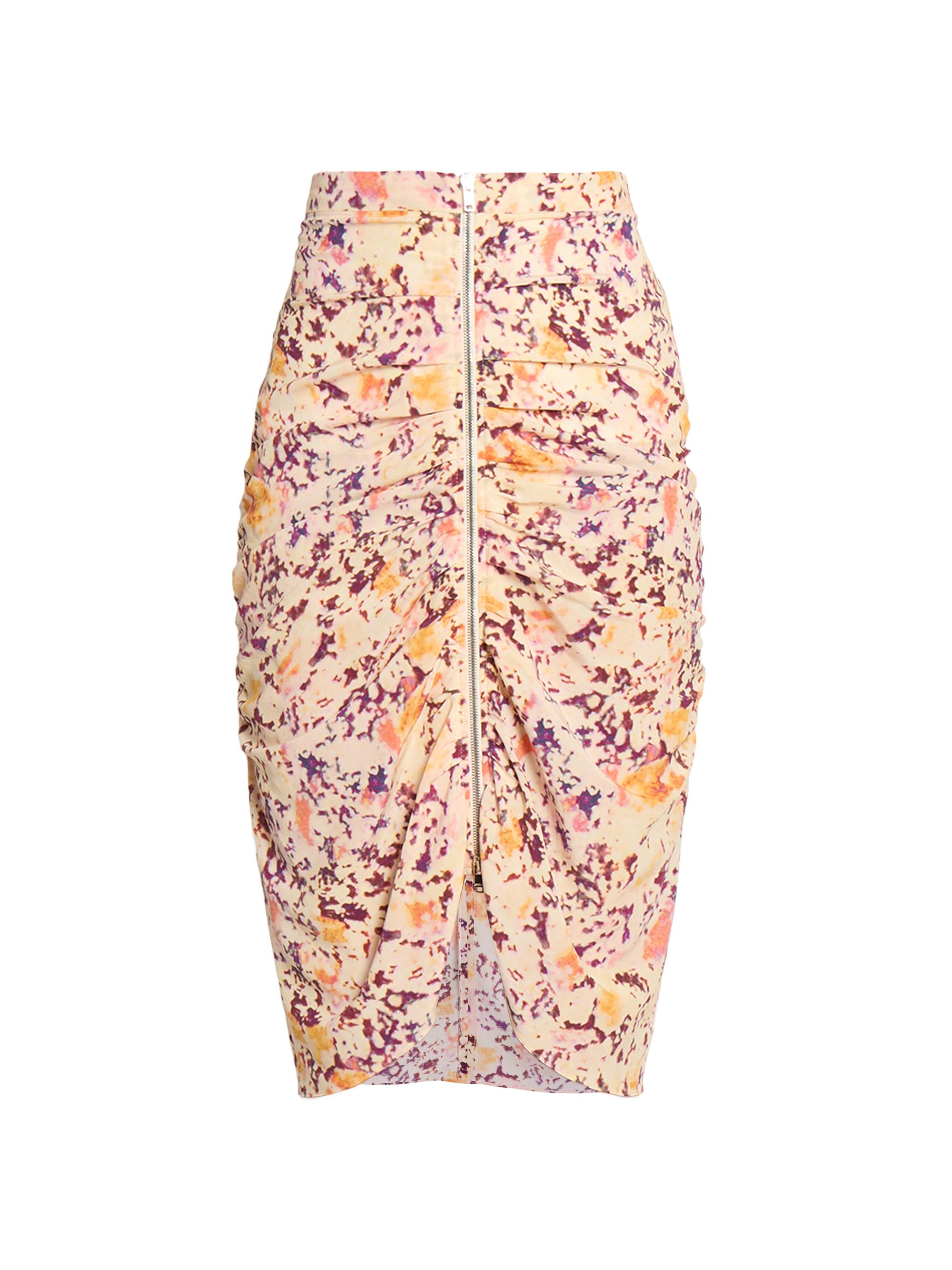 Isabel Marant Women's Hozana Printed Silk-Blend Ruched Midi-Skirt - Ecru Plum