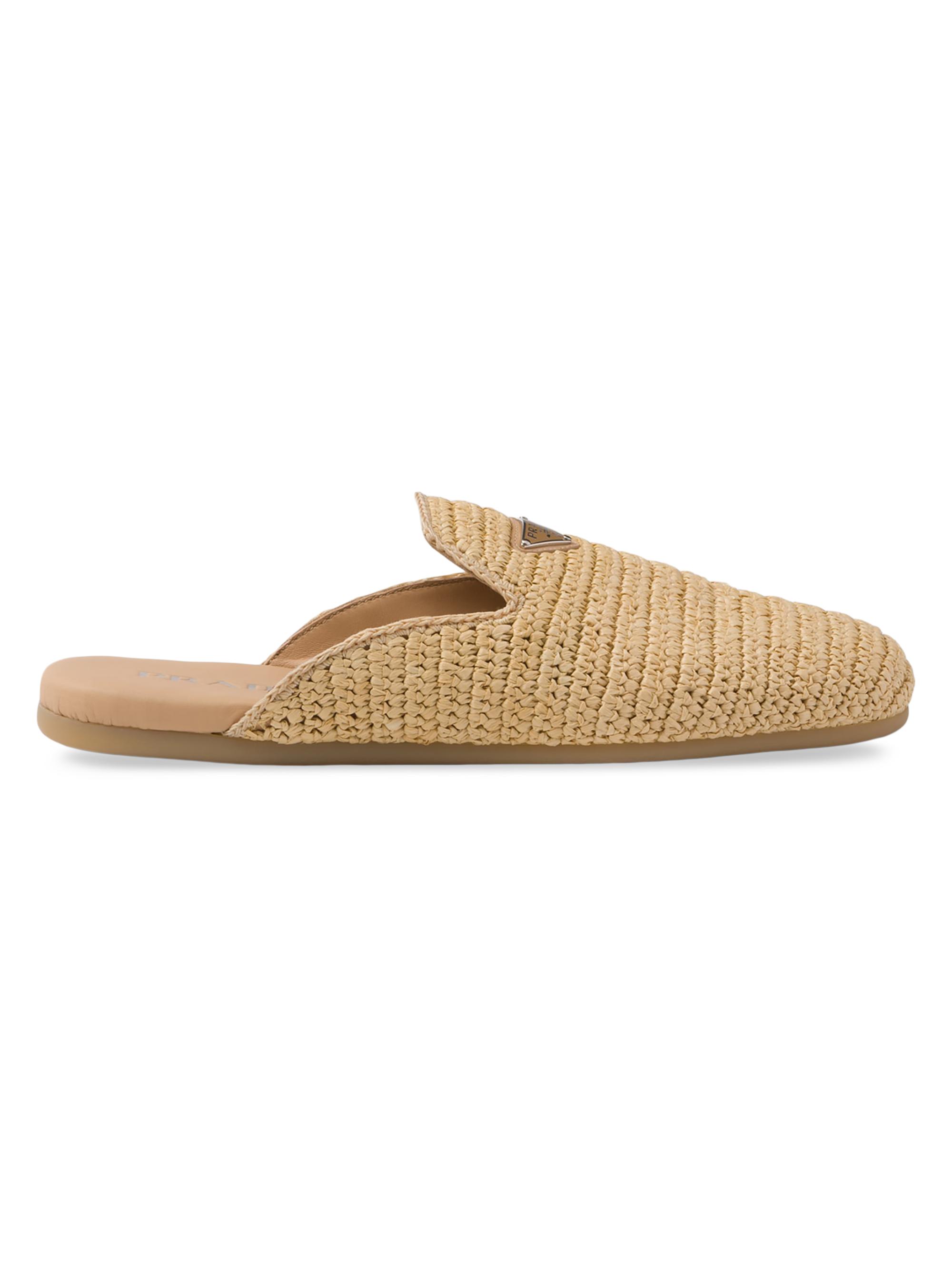 Prada Men's Woven Fabric Mules - Beige Khaki