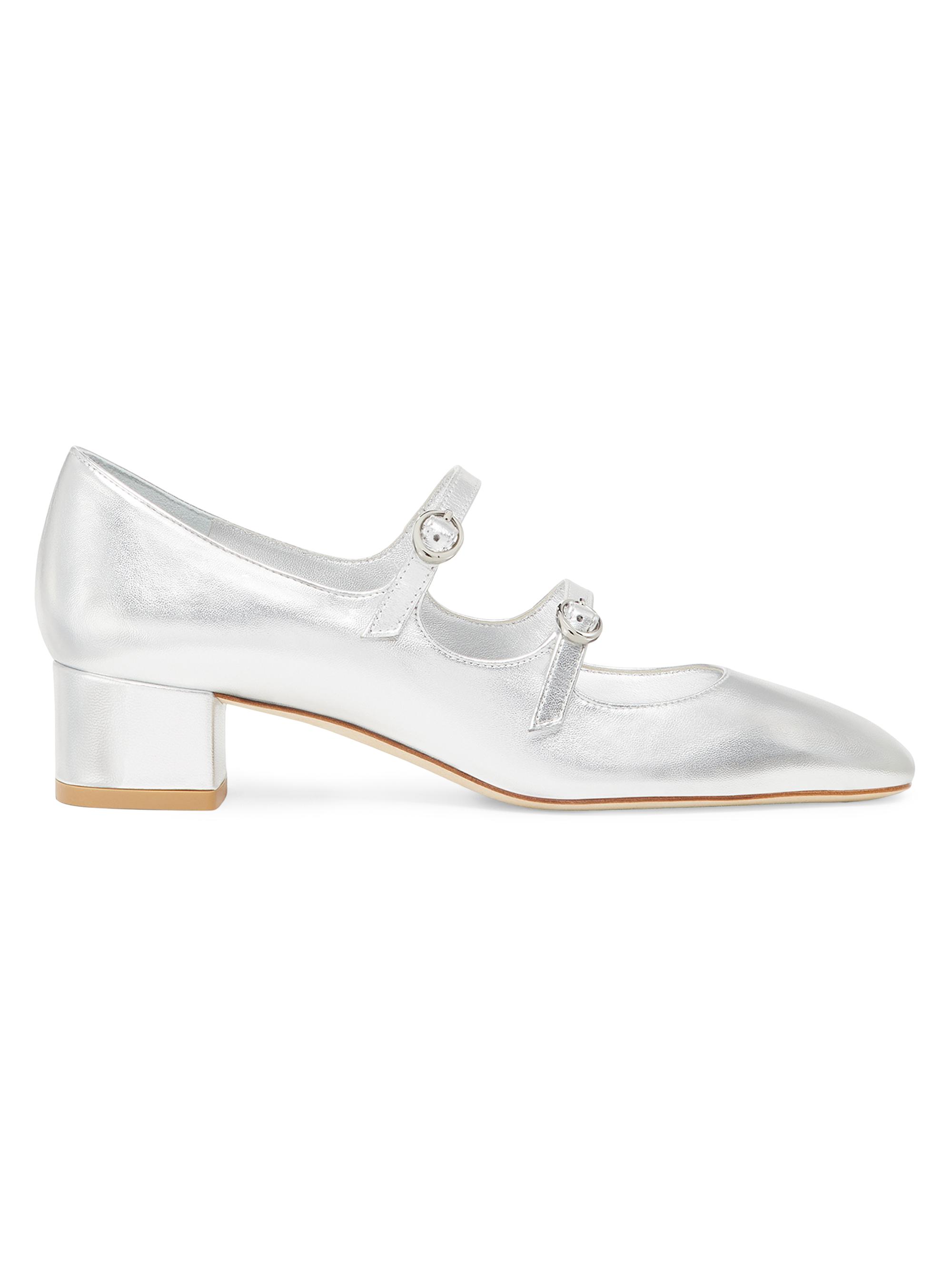 Stuart Weitzman Women's Benni 35MM Mary Jane Leather Pumps - Silver