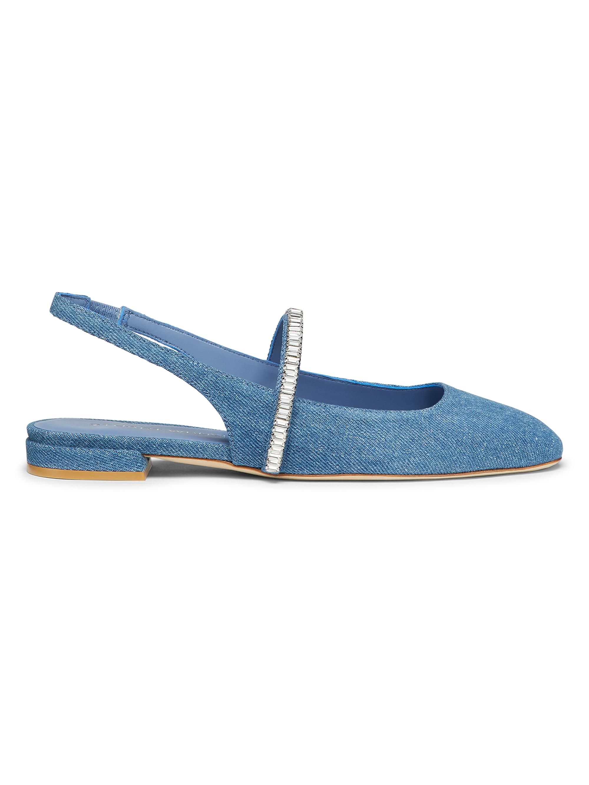 Stuart Weitzman Women's Stefanie Crystal-Embellished Denim Slingback Flats - Washed