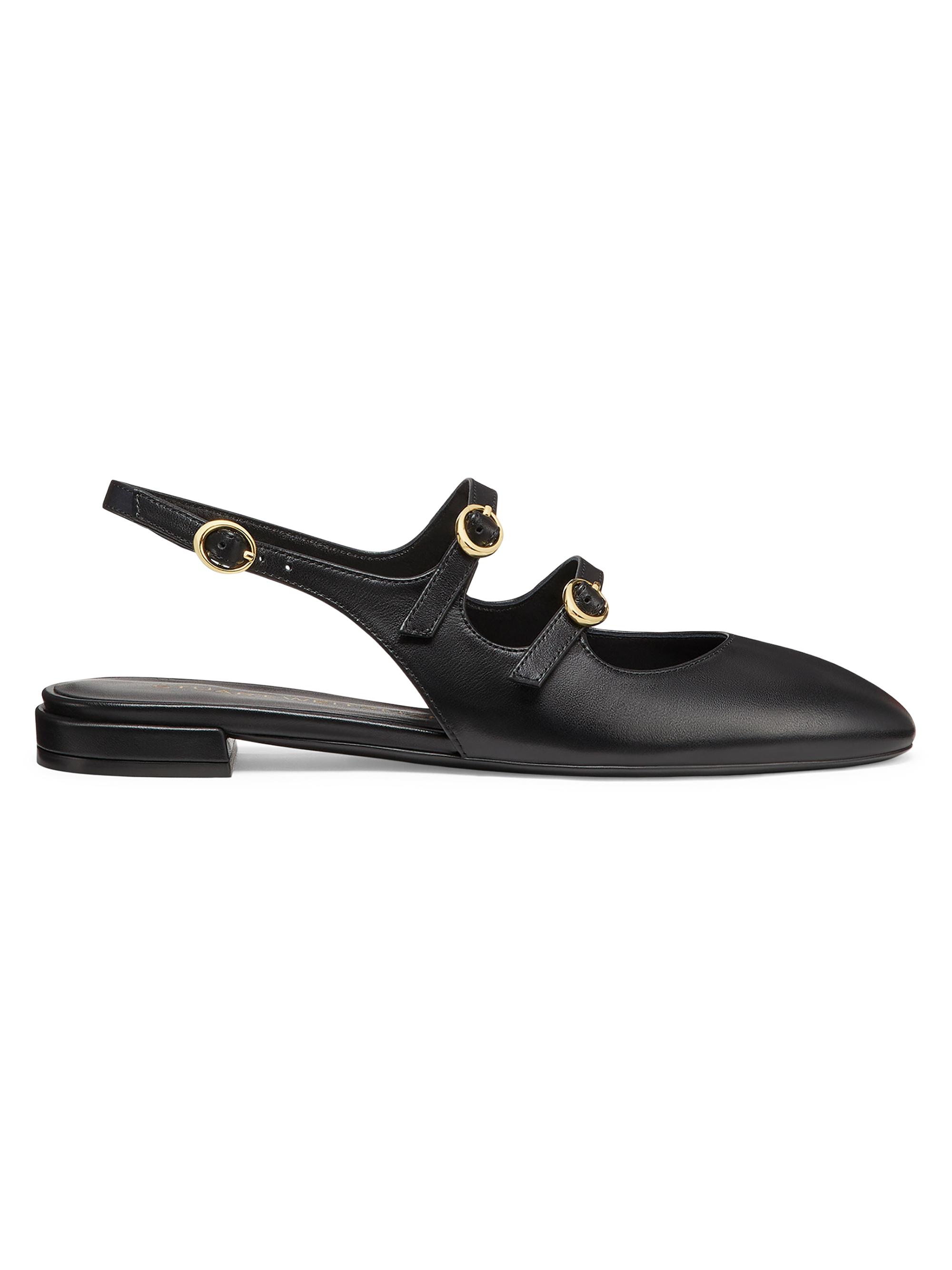 Stuart Weitzman Women's Benni Mary Jane Leather Slingback Flats - Black
