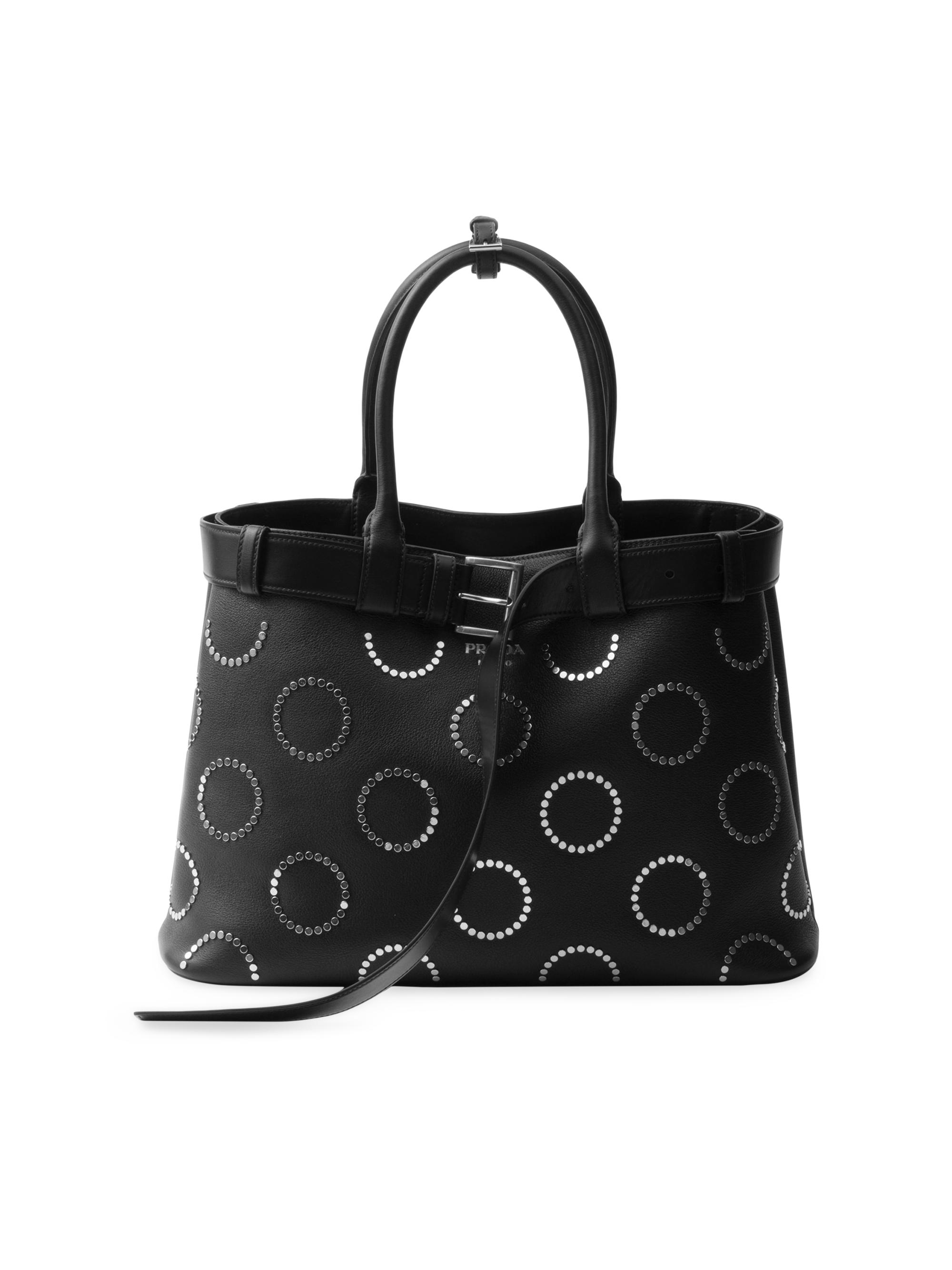 Prada Women's Buckle  Leather Bag with Appliques - Black