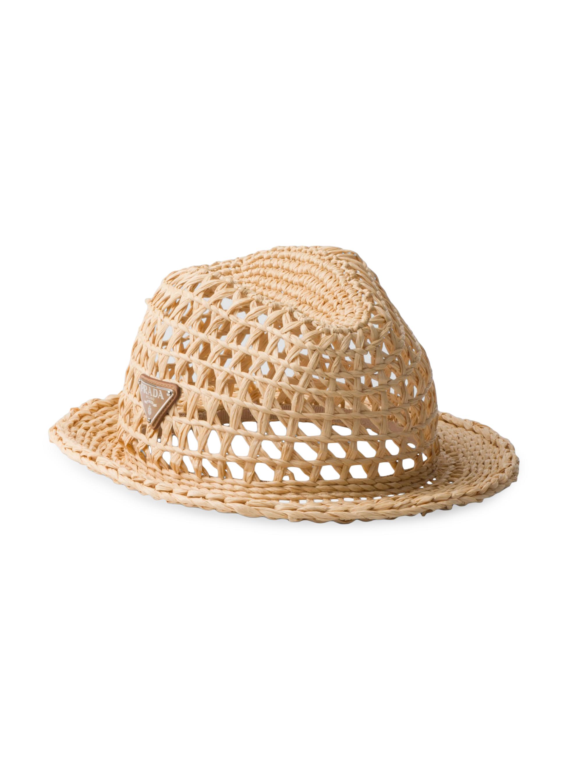 Prada Men's Woven Fabric Fedora Hat - Beige Khaki