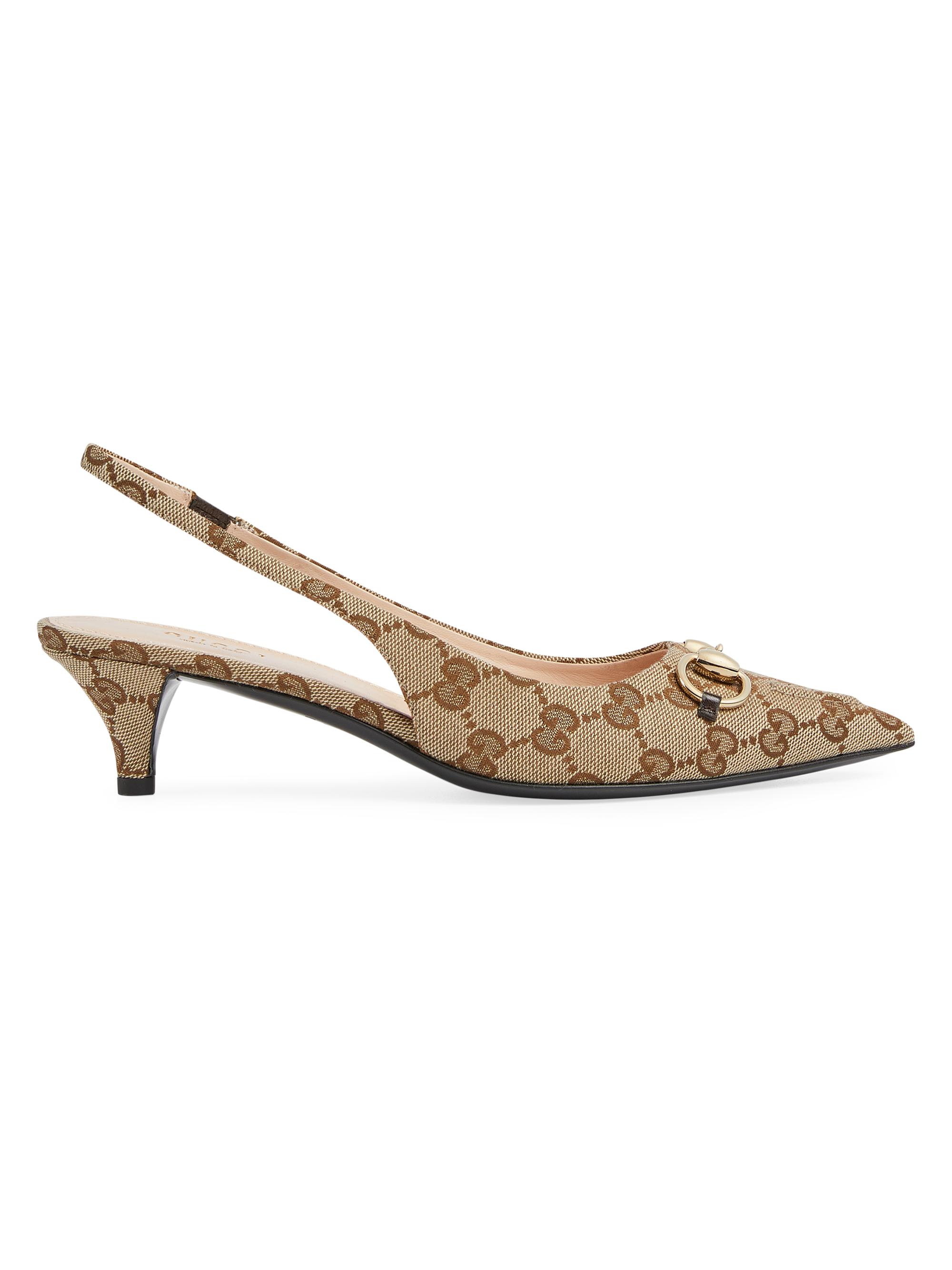 Gucci Women's Erin 45MM GG Canvas Slingback Pumps - Beige Ebony