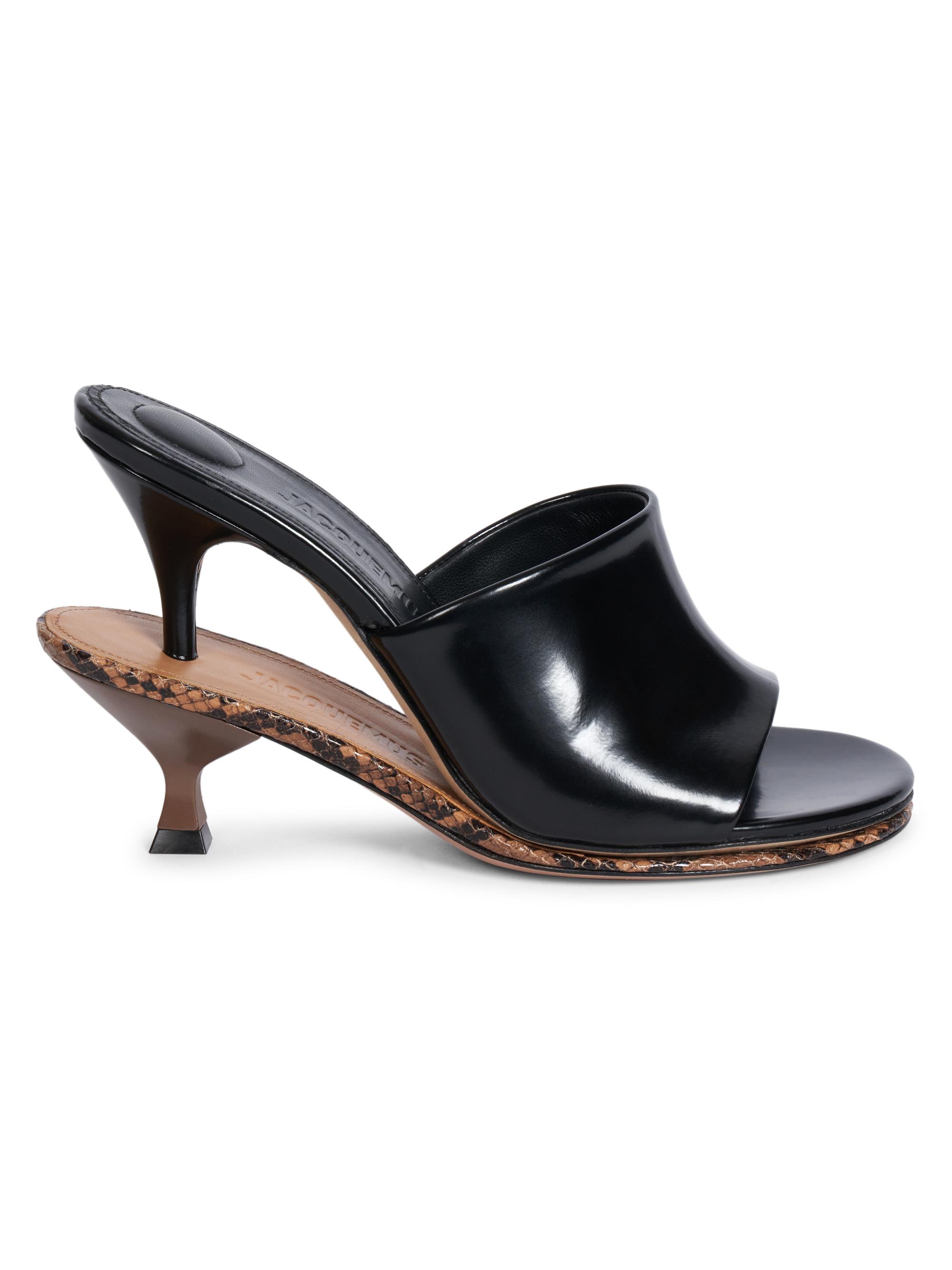 Jacquemus Women's Les Doubles 100MM Leather Mule Pumps - Black Light Brown