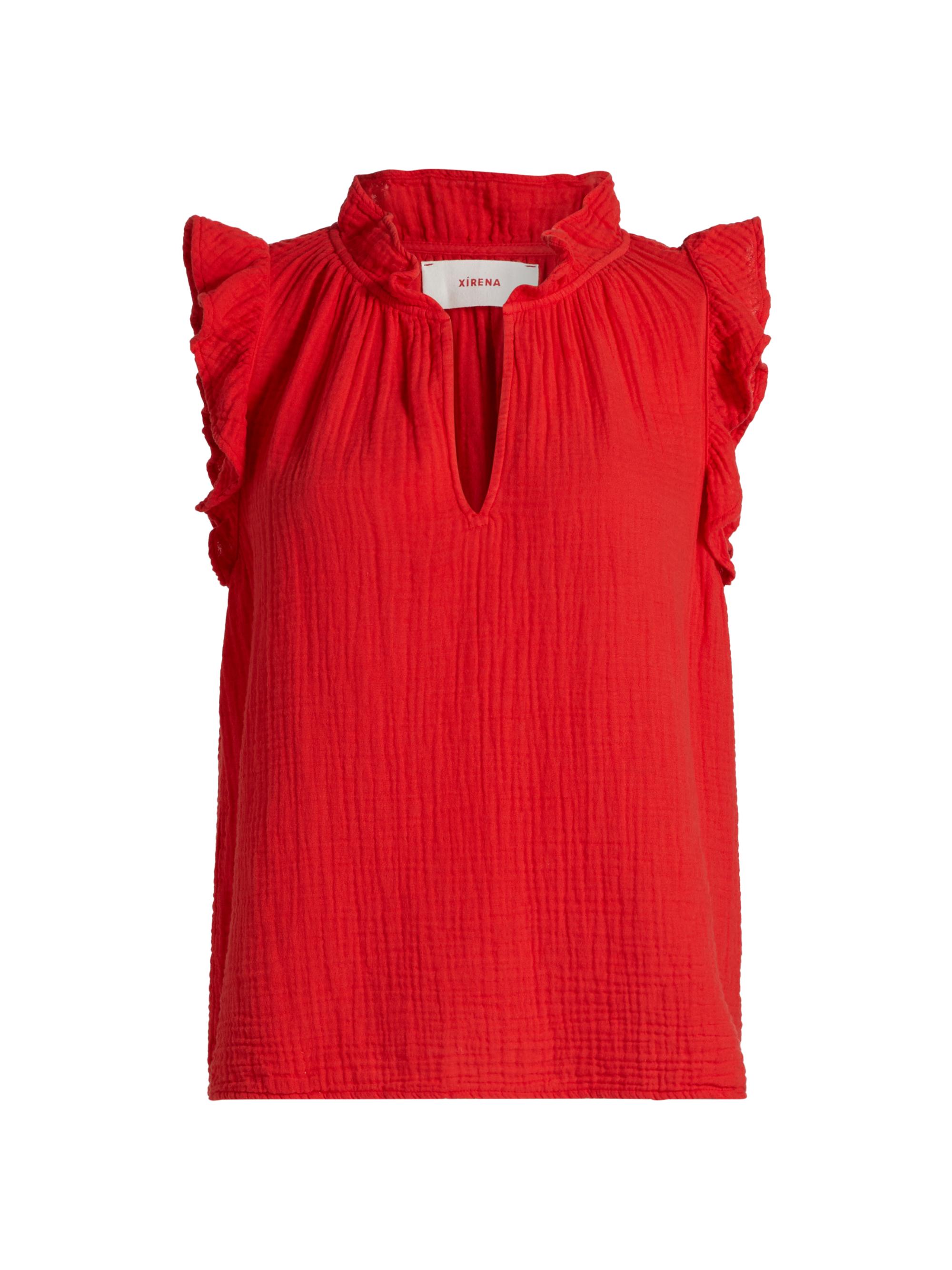 XÍRENA Women's Bex Cotton Ruffle V-Neck Top - Fire Cracker