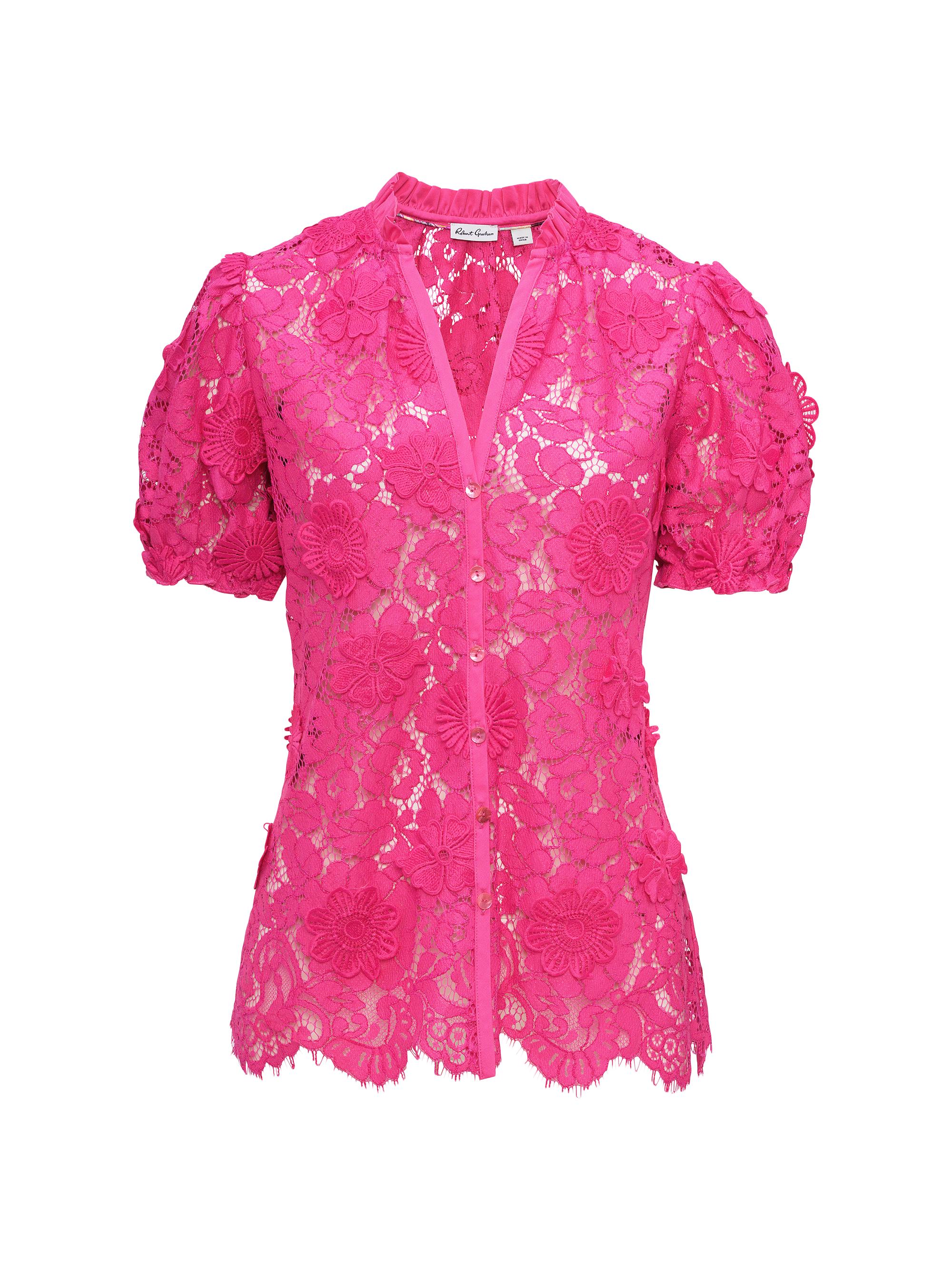 Robert Graham Women's Mila Lace Puff-Sleeve Blouse - Pink