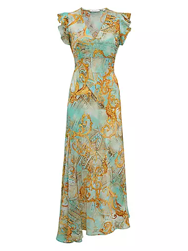 Leighton Baroque Silk-Blend Midi-Dress