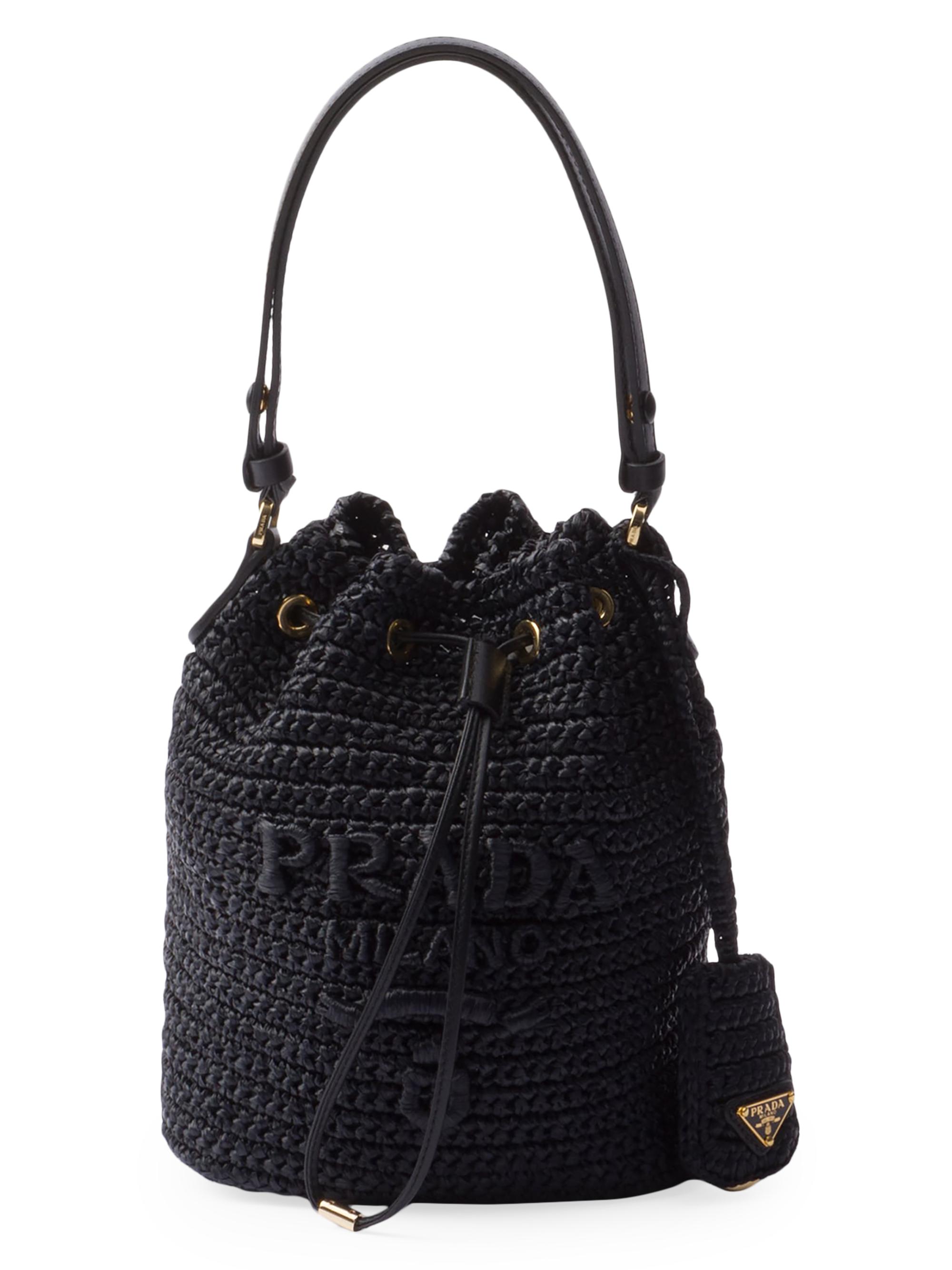 Prada Women's Crochet and Leather Mini-Bucket Bag - Beige Khaki