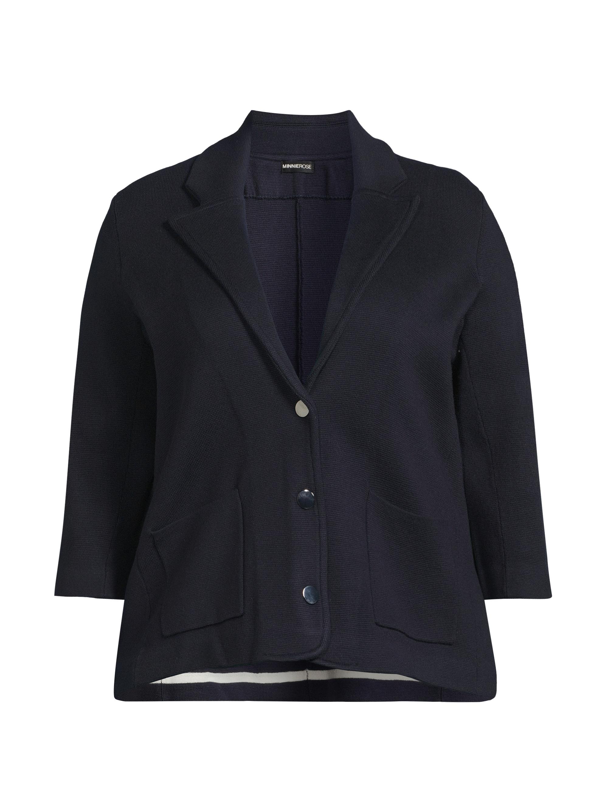 Minnie Rose Women's Cotton-Blend Knit Single-Breasted Blazer - Navy