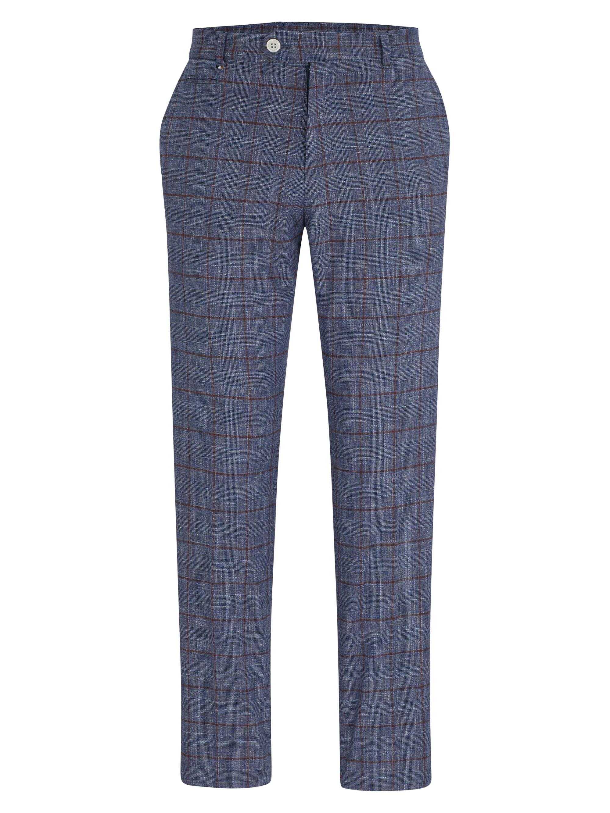 BOSS Men's Slim Fit Trousers in Plain Checked Serge - Blue