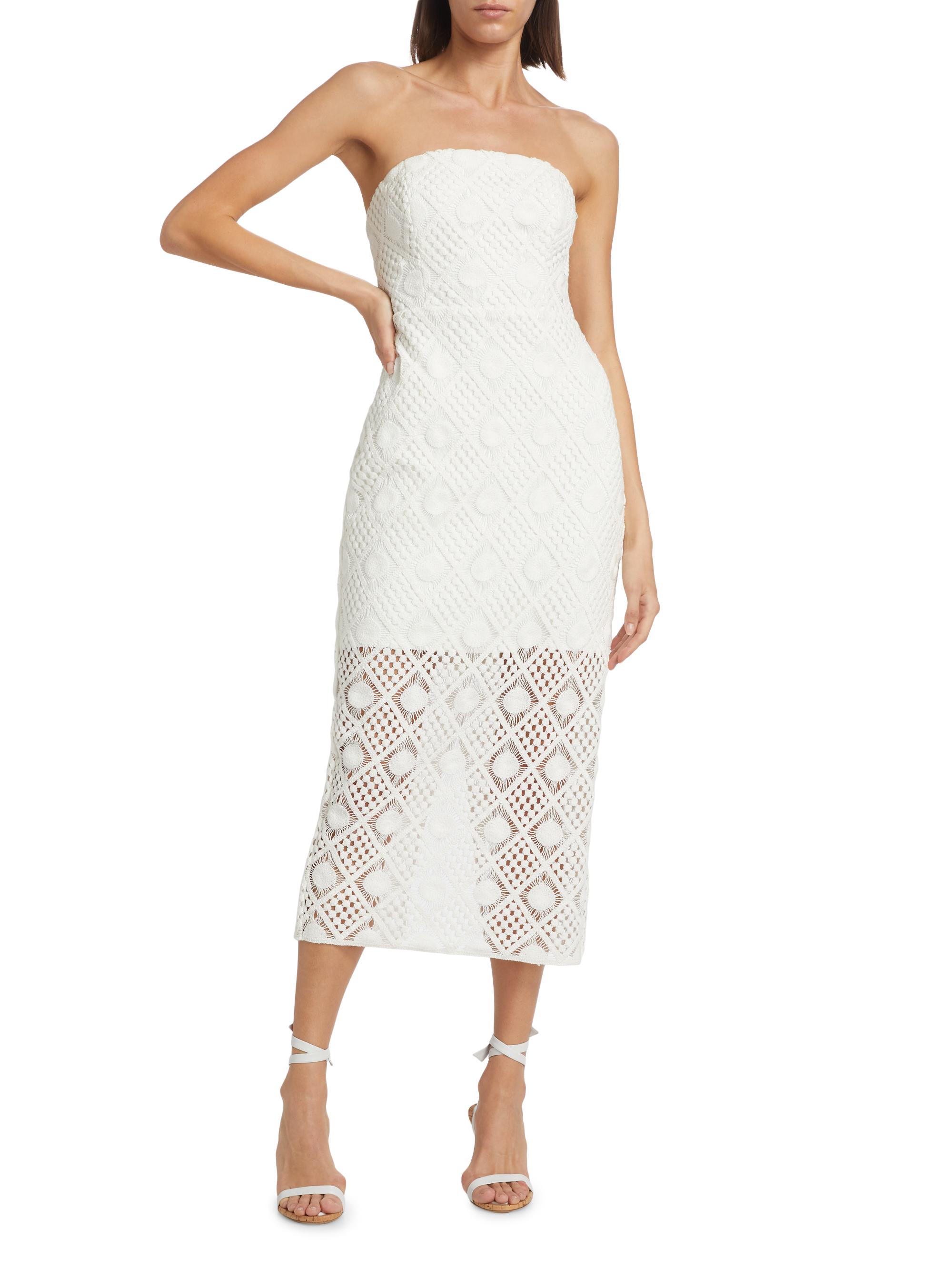 milly crochet dress Milly Women's Diamond Crochet Strapless Dress - White