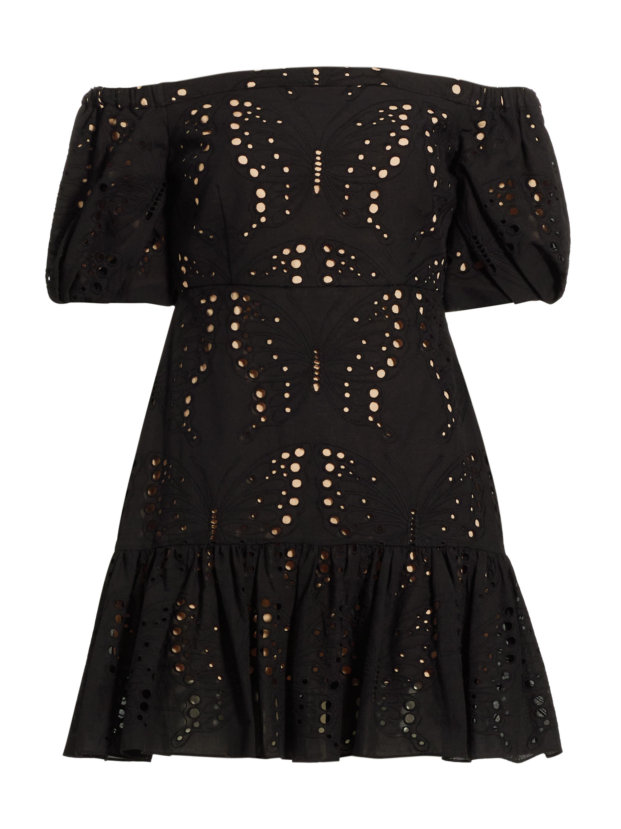 Milly Women's Butterfly Eyelet Off The Shoulder Dress - Black