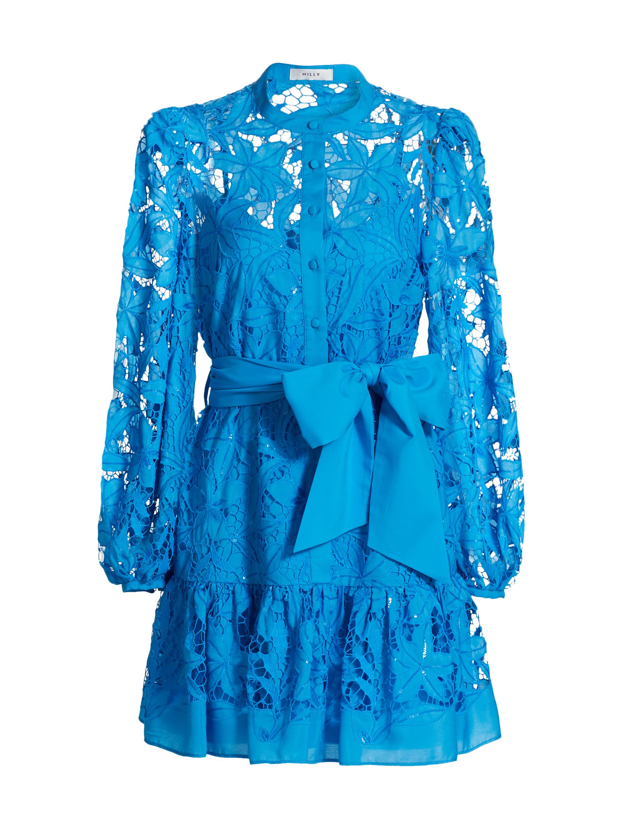 Milly Women's Nellie Embellished Lace Dress - Blue